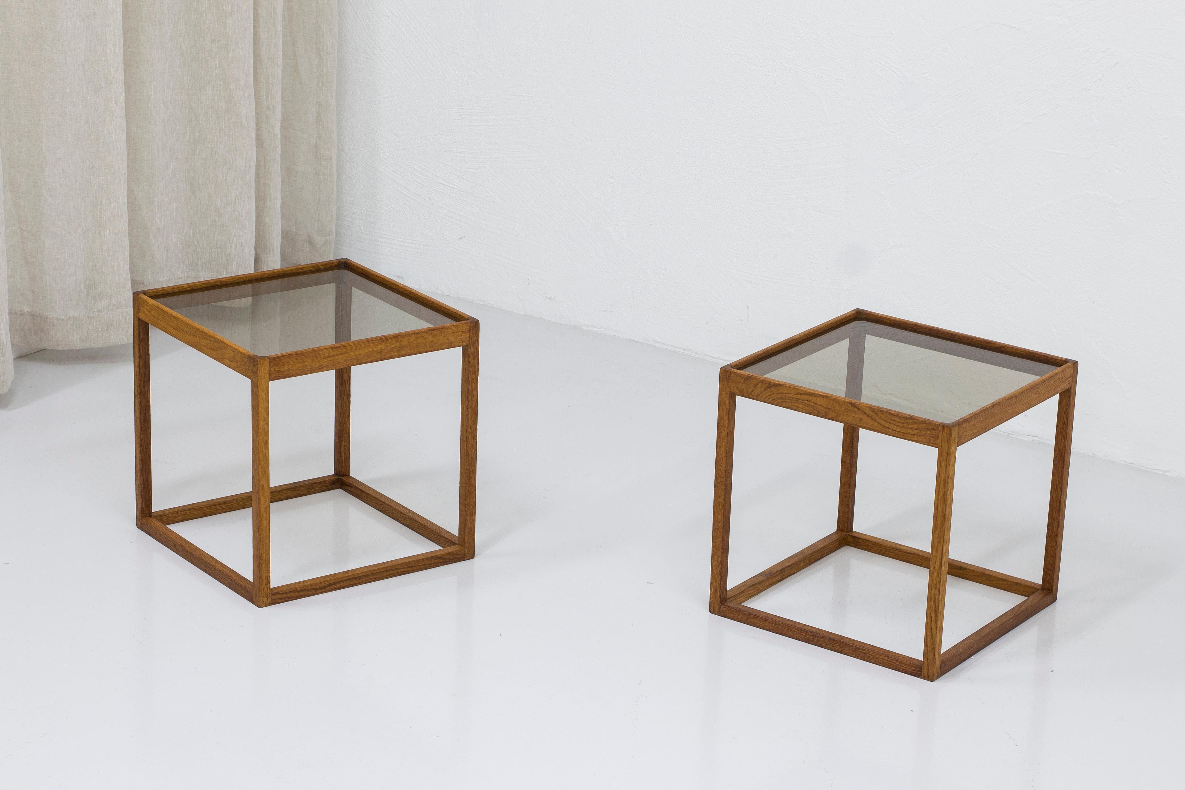 Scandinavian Modern Oak and smoked glass cube tables by Kurt Østervig, 1960s, Denmark For Sale