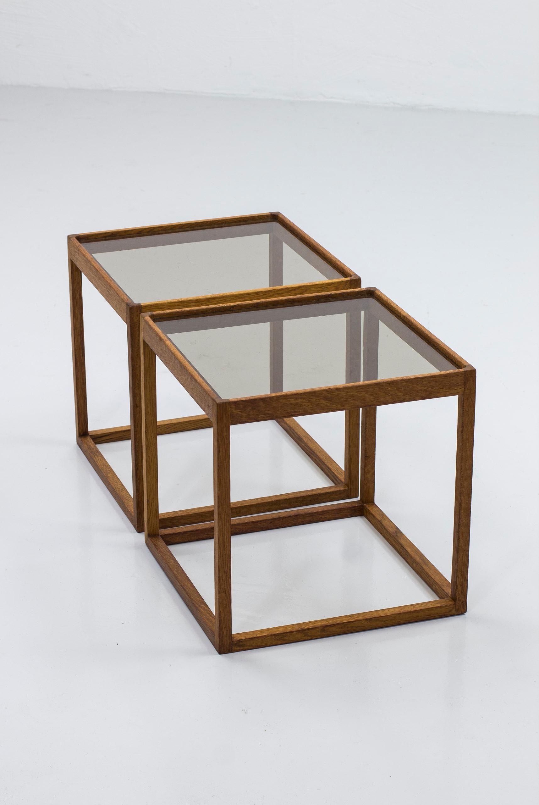 Smoked Glass Oak and smoked glass cube tables by Kurt Østervig, 1960s, Denmark For Sale