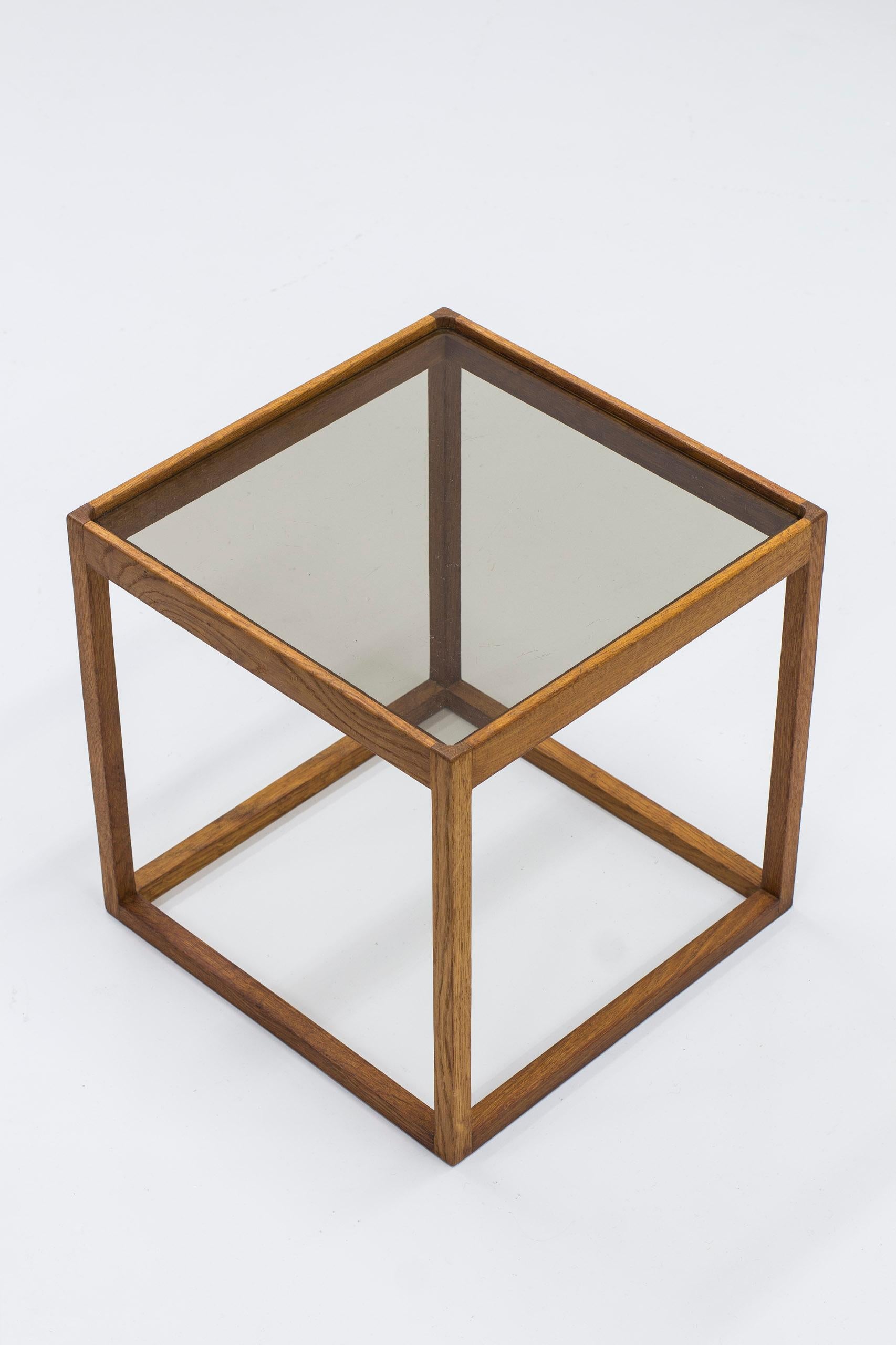 Oak and smoked glass cube tables by Kurt Østervig, 1960s, Denmark For Sale 2