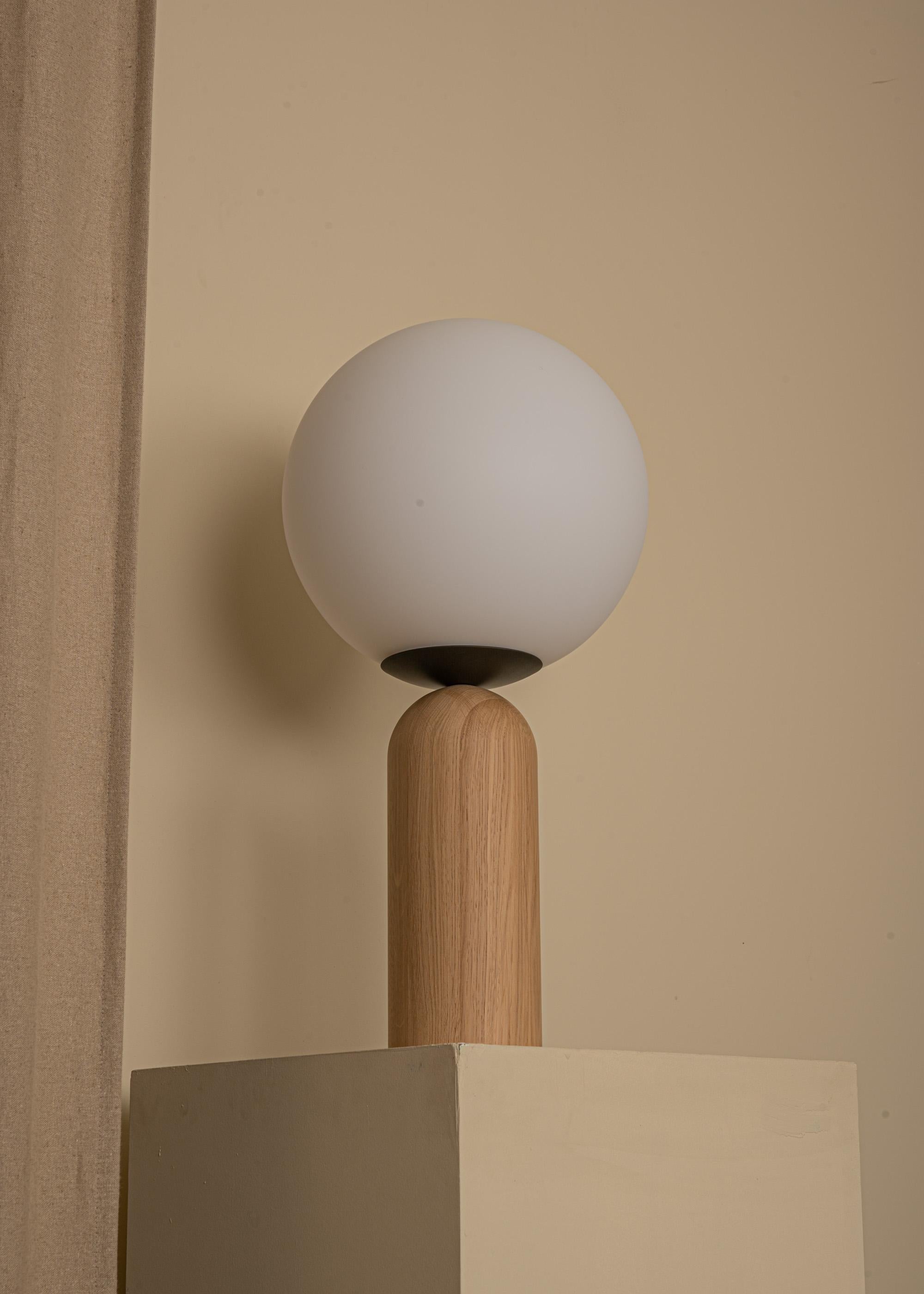 Post-Modern Oak and Steel Atlas Table Lamp by Simone & Marcel For Sale