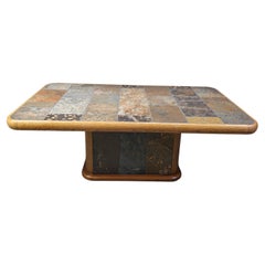 Oak and stone brutalist coffee table, 1970s