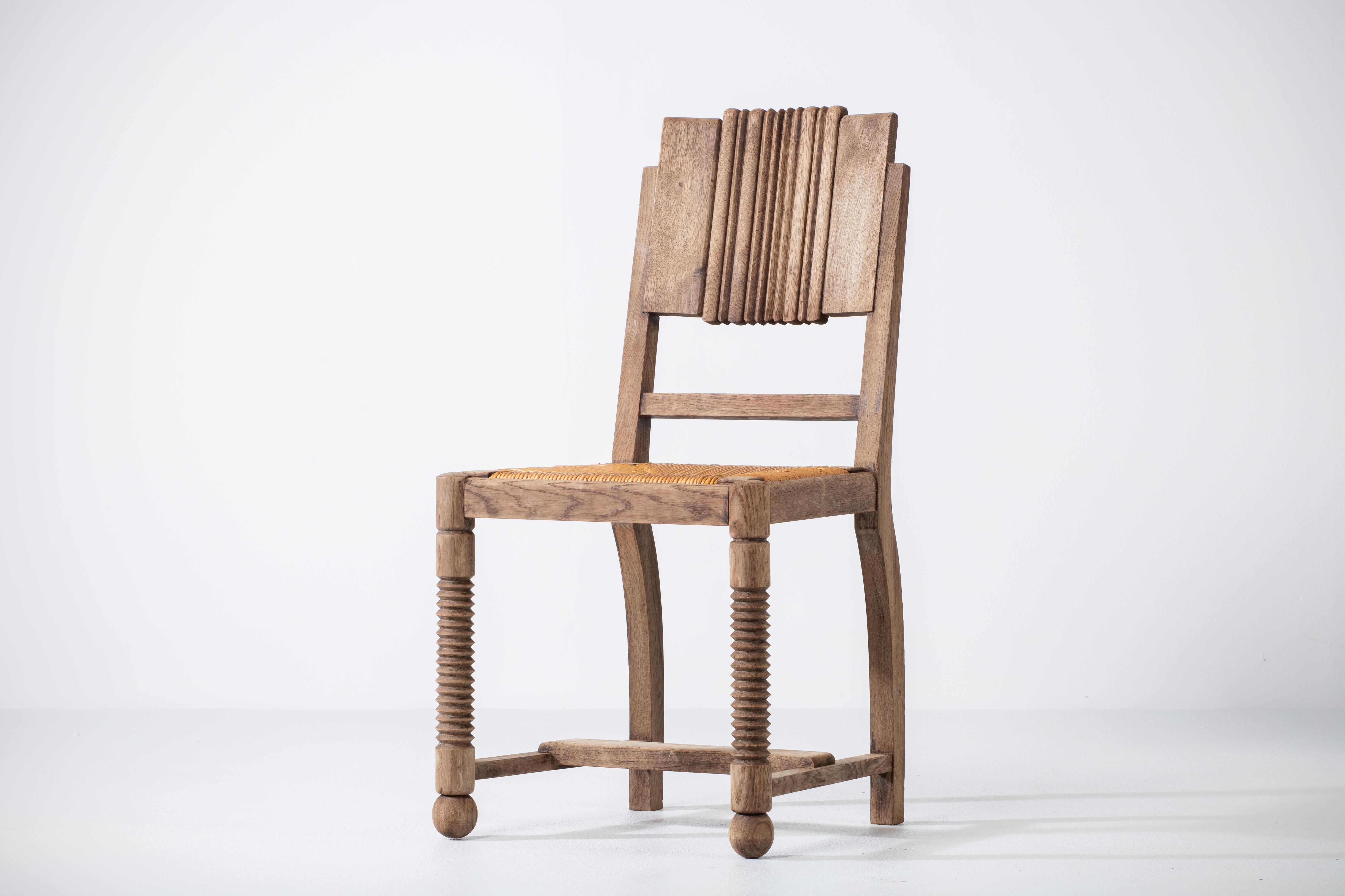 Oak and Straw Chair by Charles Dudouyt For Sale 4