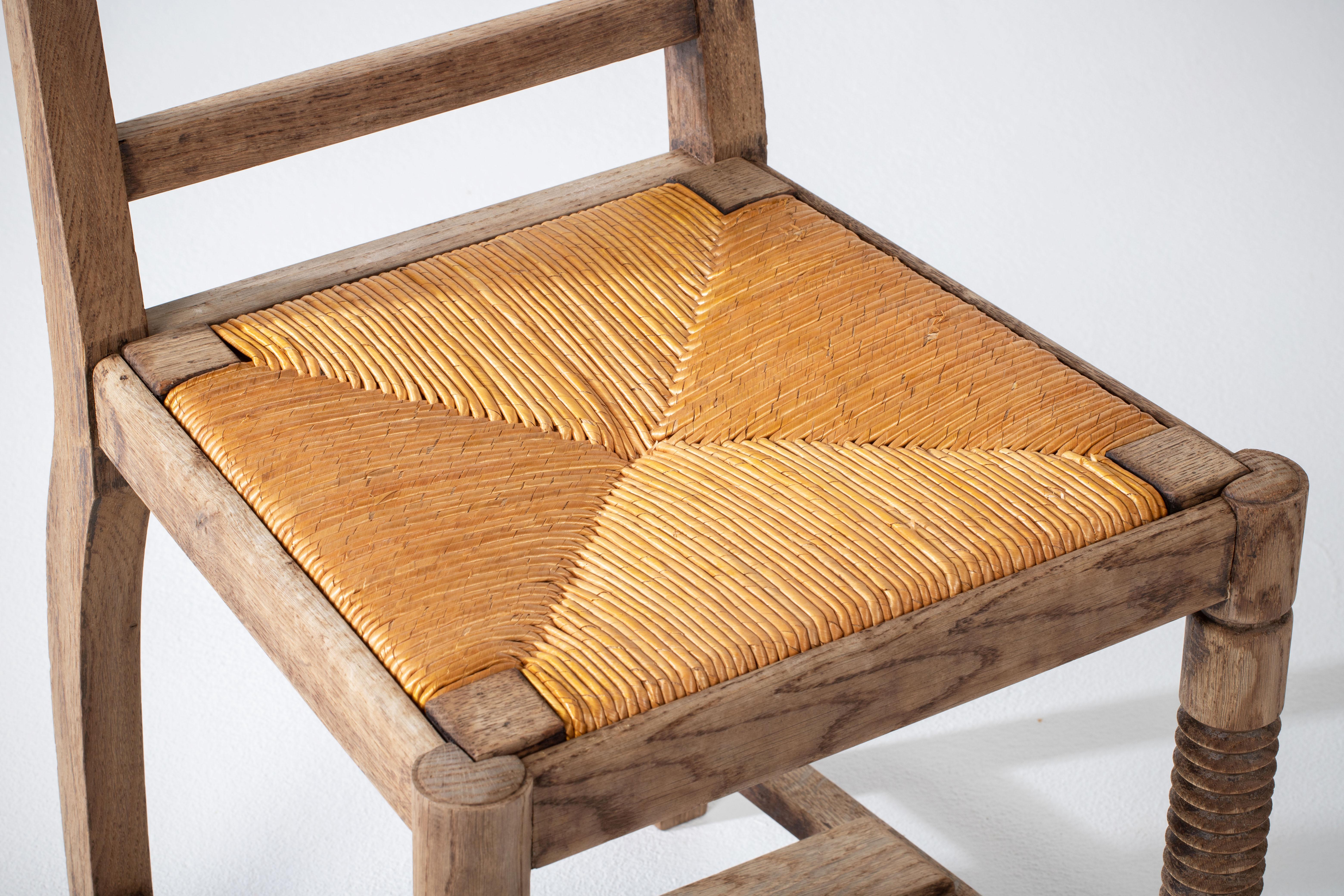 Oak and Straw Chair by Charles Dudouyt For Sale 7