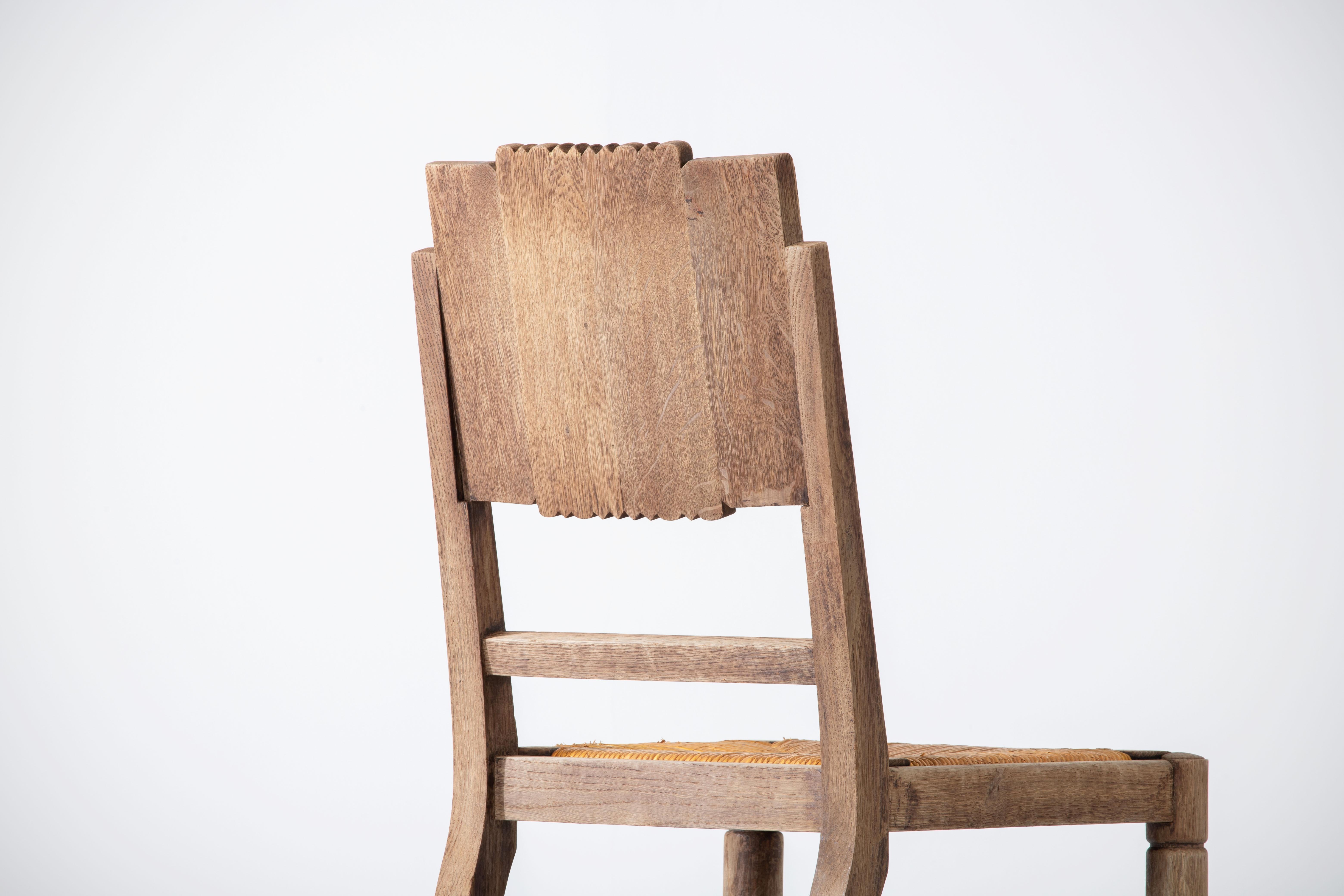 Oak and Straw Chair by Charles Dudouyt For Sale 8