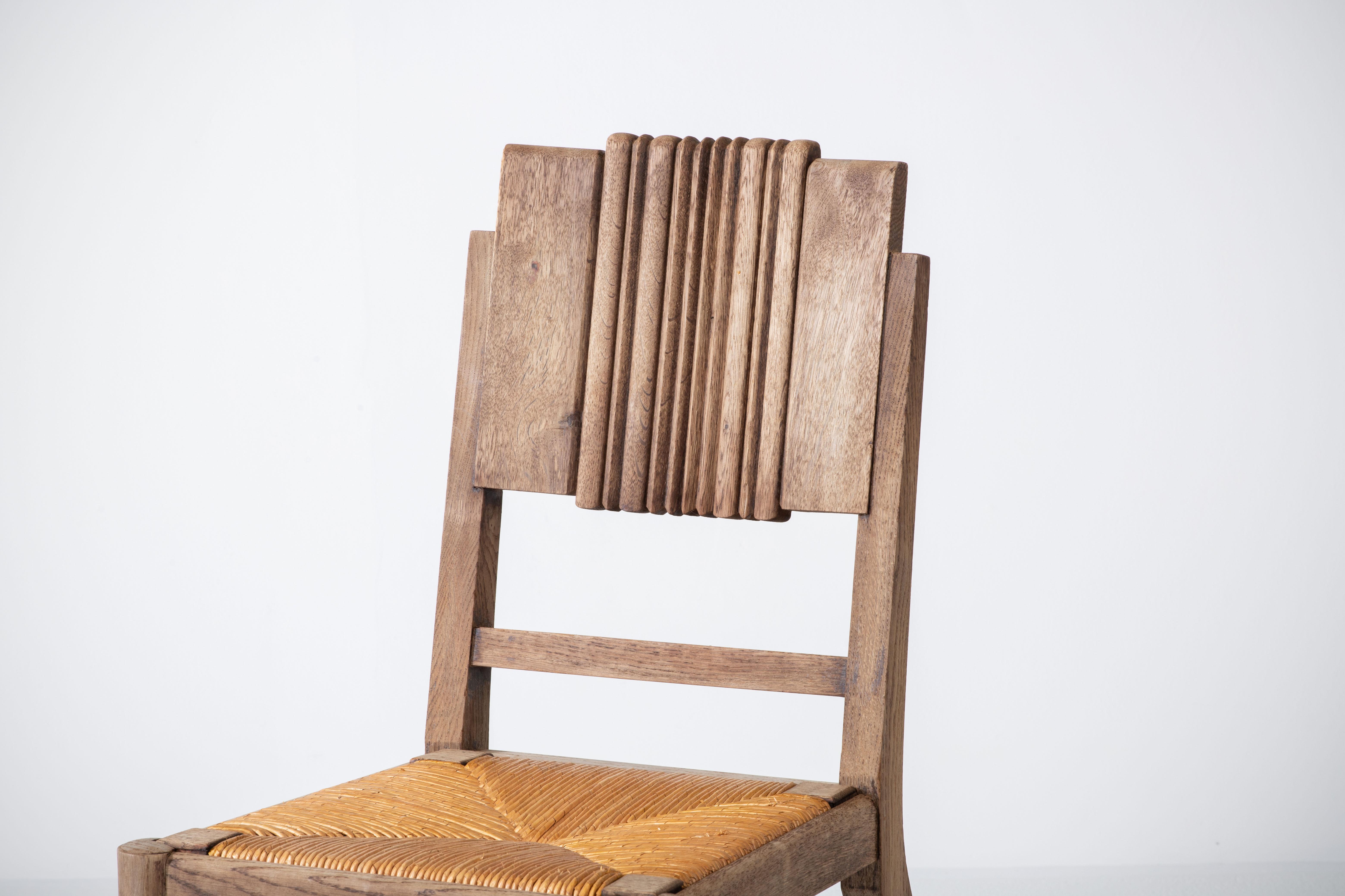 Oak and Straw Chair by Charles Dudouyt For Sale 1
