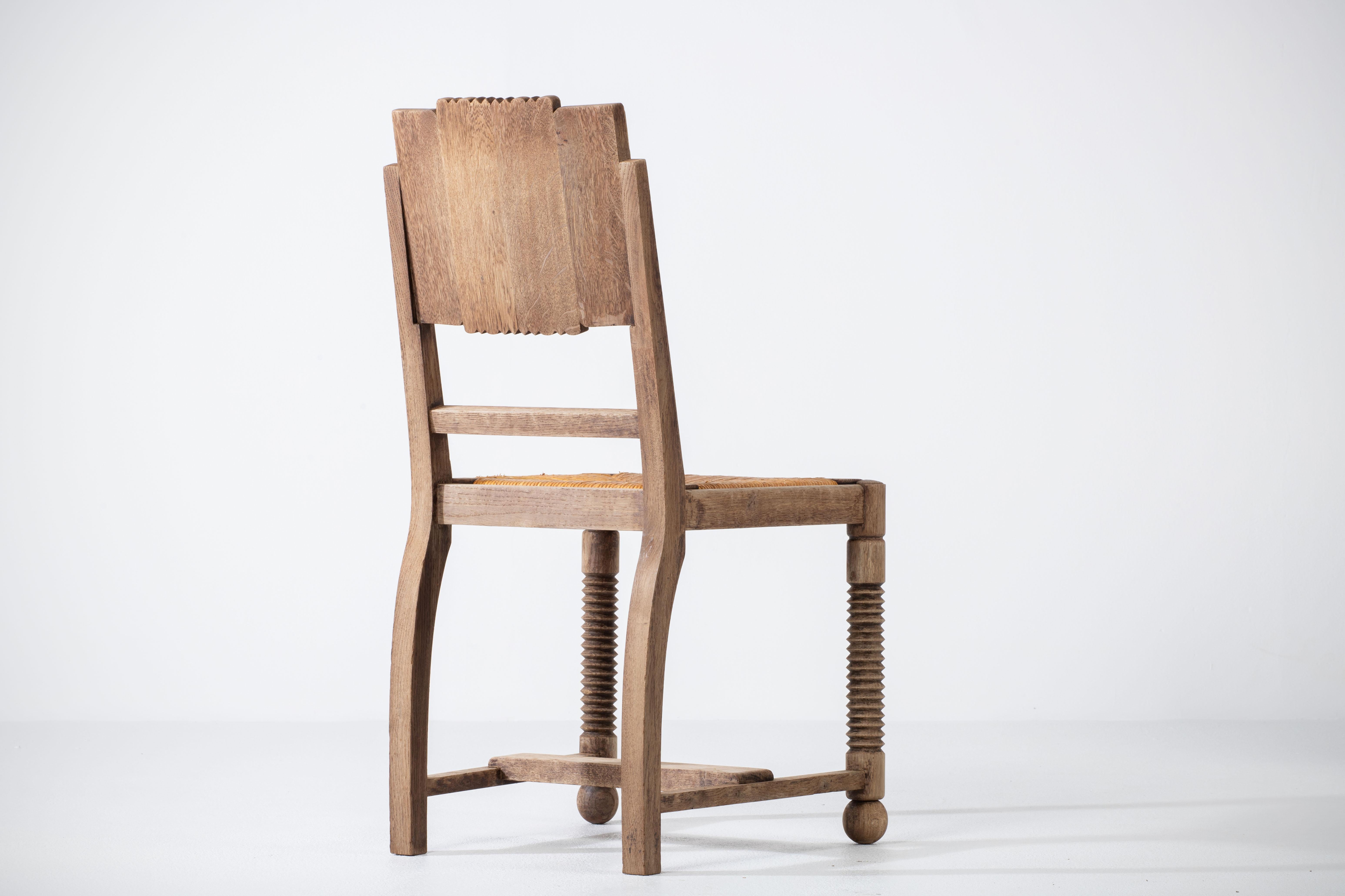 Oak and Straw Chair by Charles Dudouyt For Sale 2