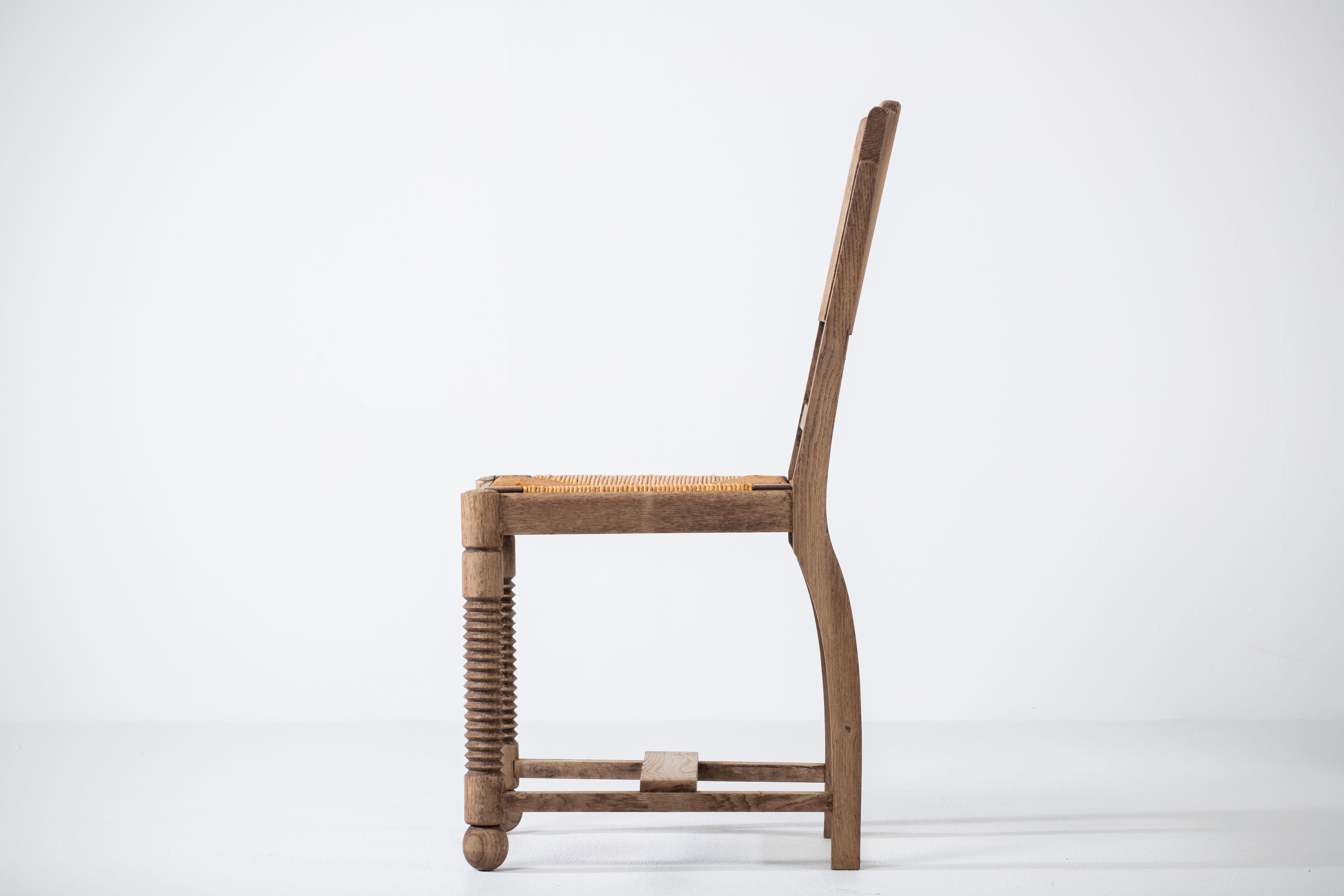 Oak and Straw Chair by Charles Dudouyt For Sale 3