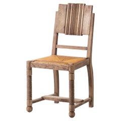 Oak and Straw Chair by Charles Dudouyt