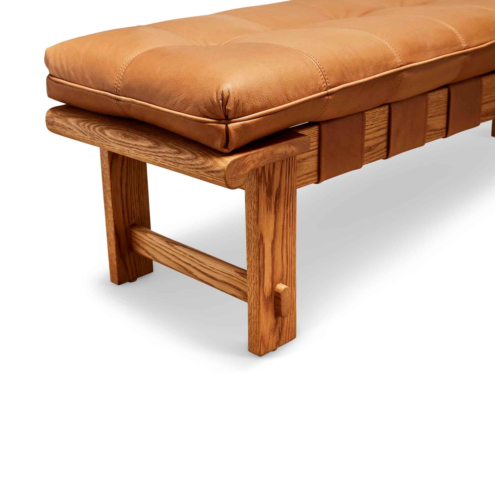 Mid-Century Modern Oak and Tan Leather Ojai Bench by Lawson-Fenning For Sale