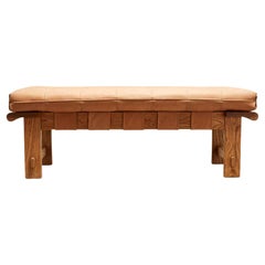 Oak and Tan Leather Ojai Bench by Lawson-Fenning