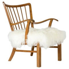 Oak and Tibetan Sheepskind Lounge Chair from Ludvig Pontoppidan