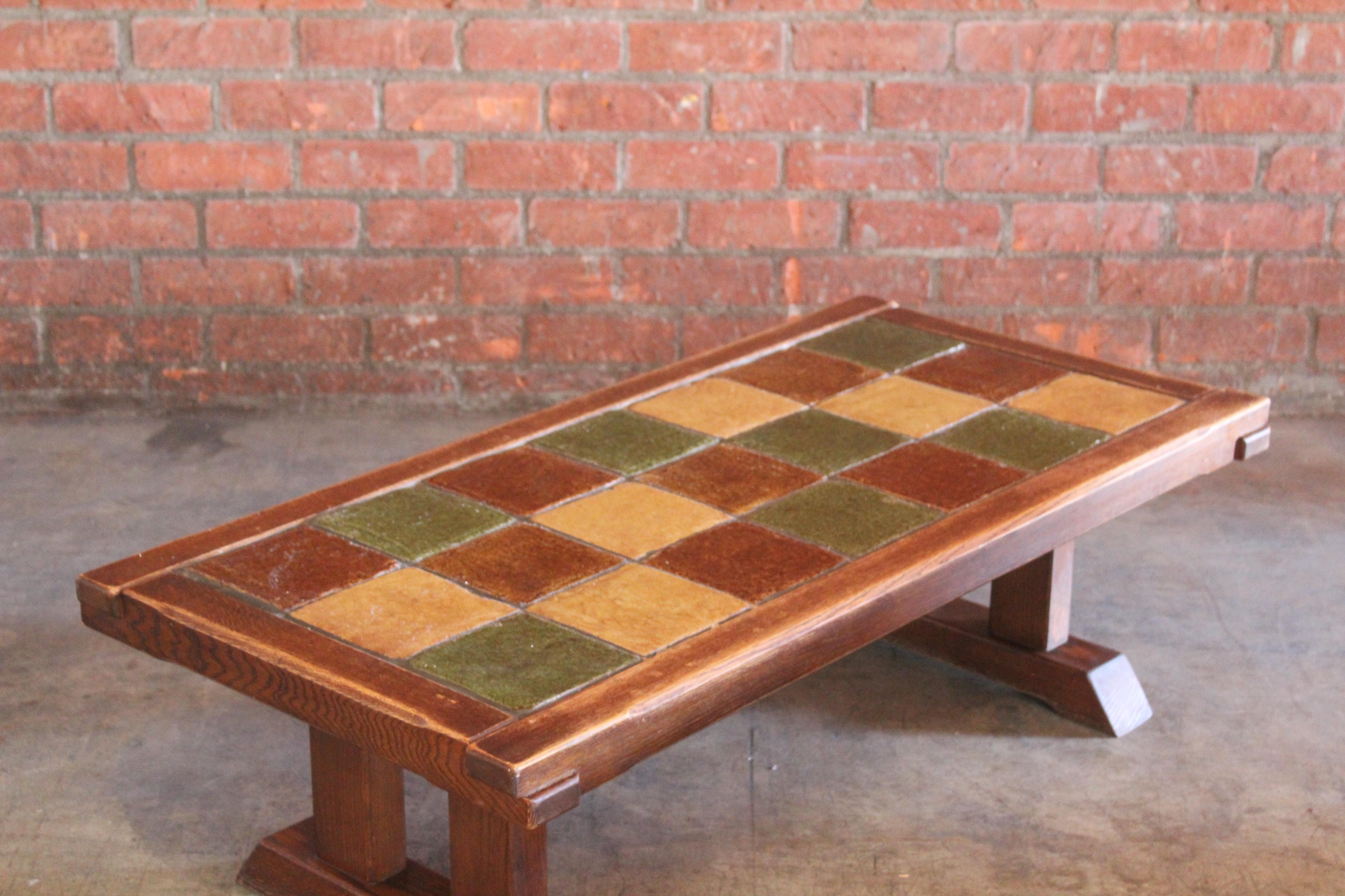 Oak and Tile Coffee Table, France, 1950s 3
