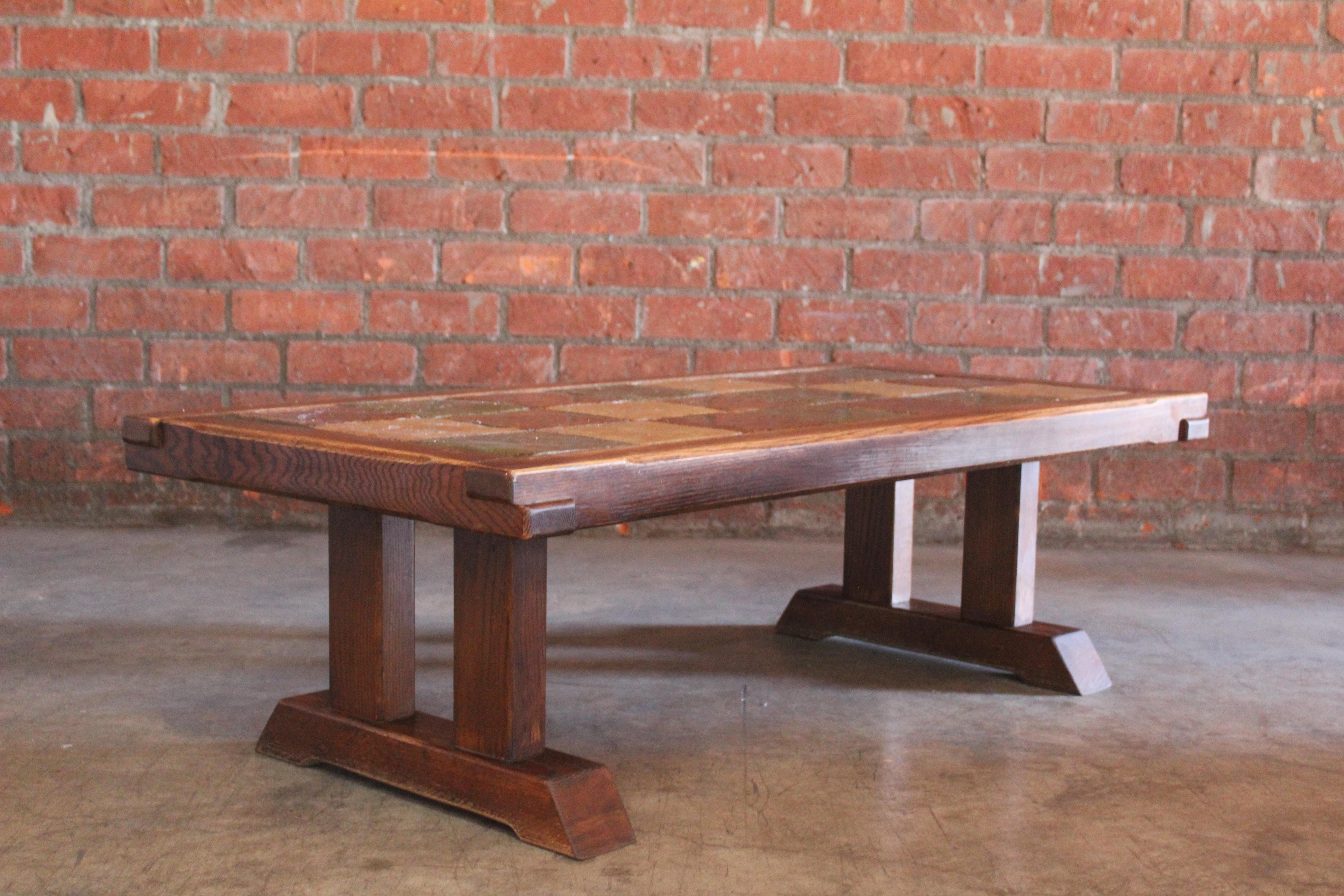 Oak and Tile Coffee Table, France, 1950s 4