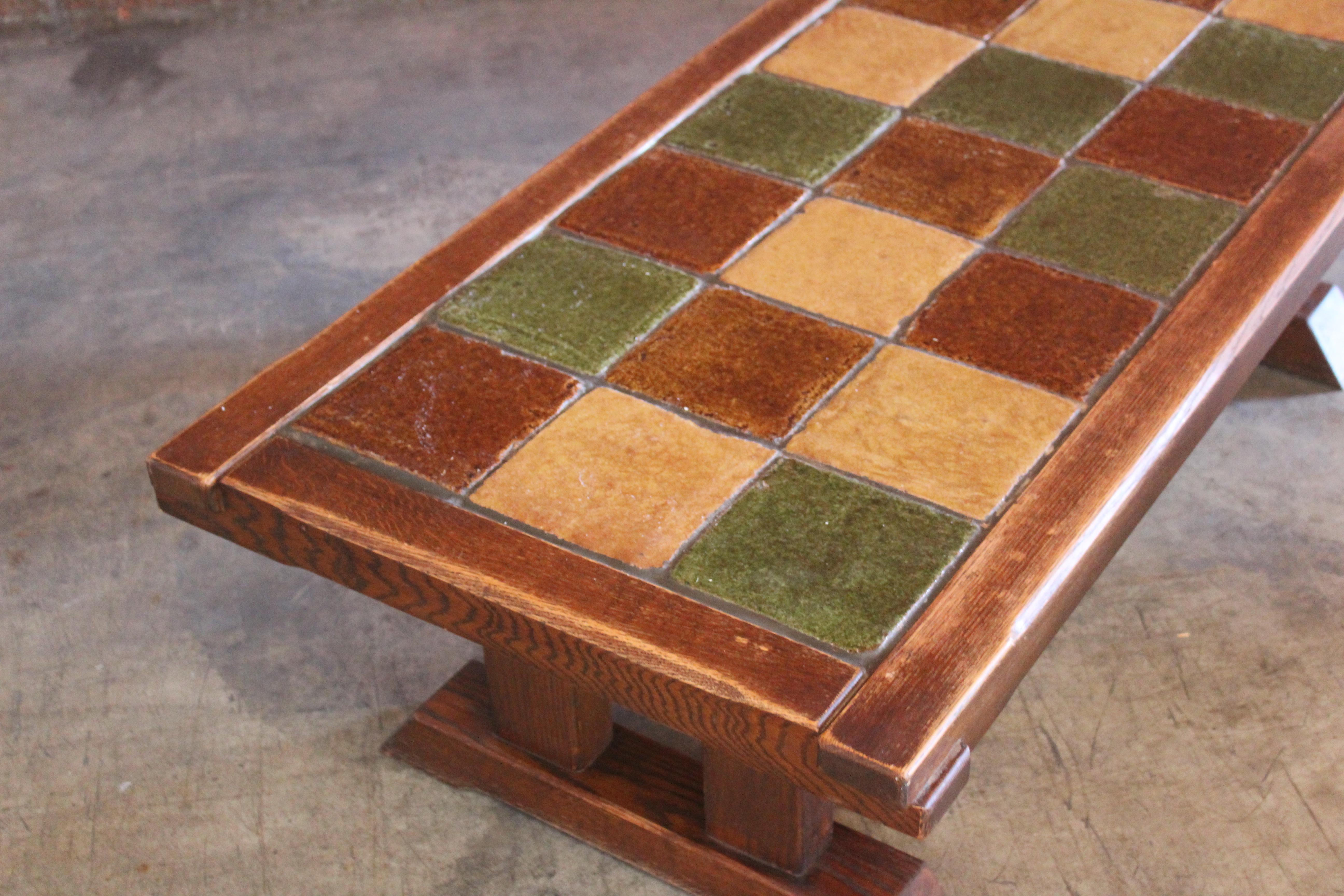 Oak and Tile Coffee Table, France, 1950s 5