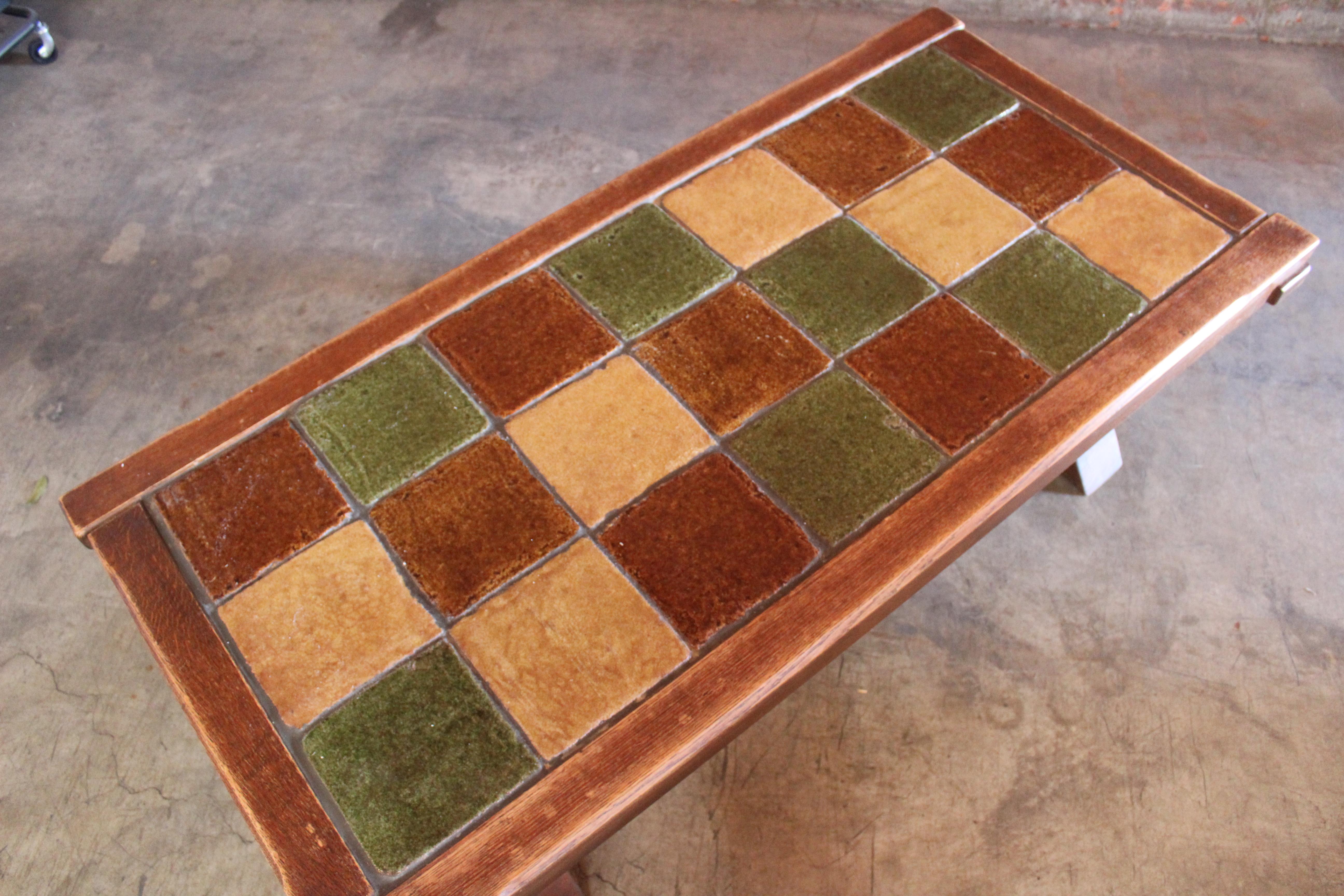 Oak and Tile Coffee Table, France, 1950s 6