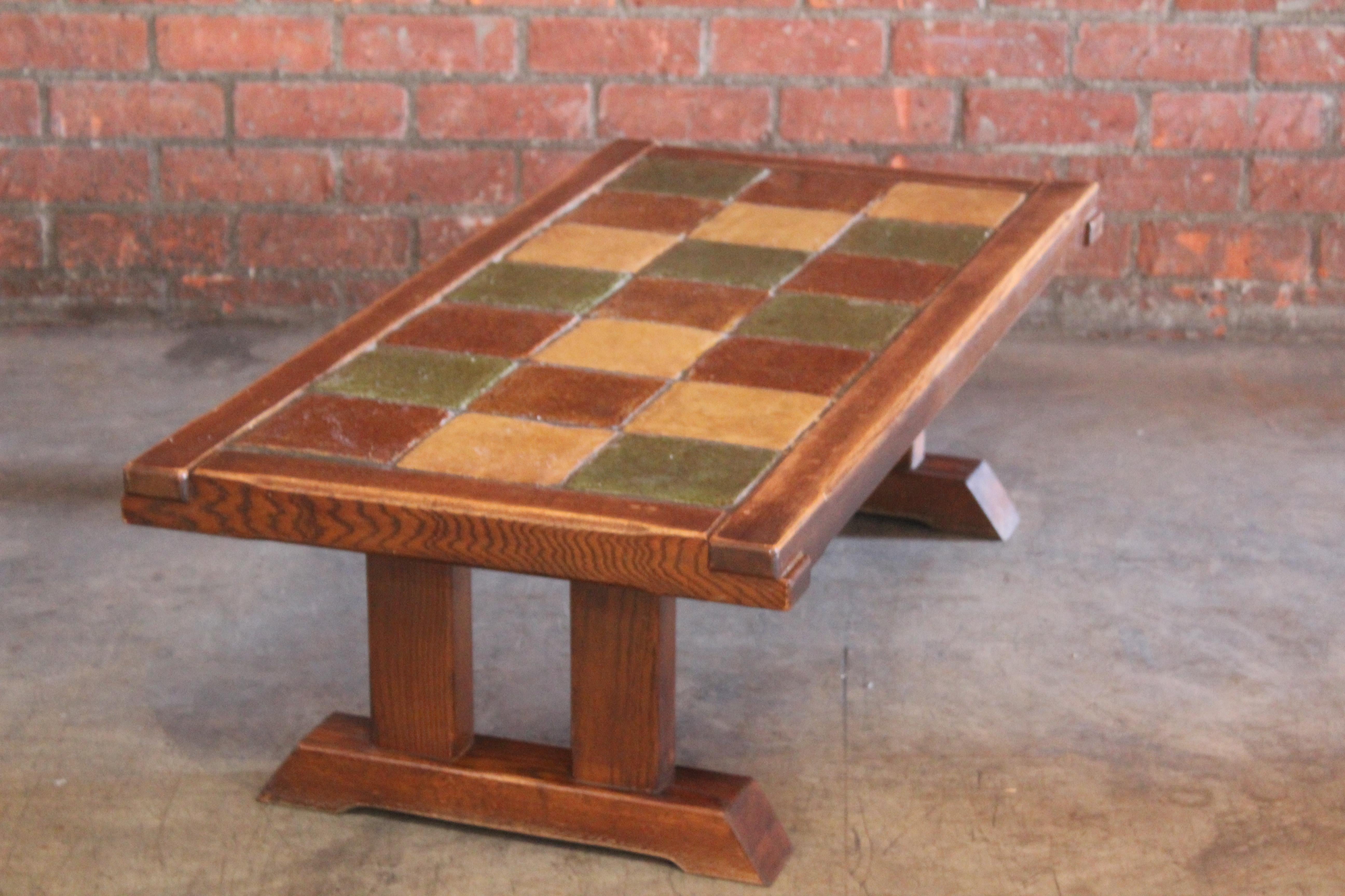 Oak and Tile Coffee Table, France, 1950s 8