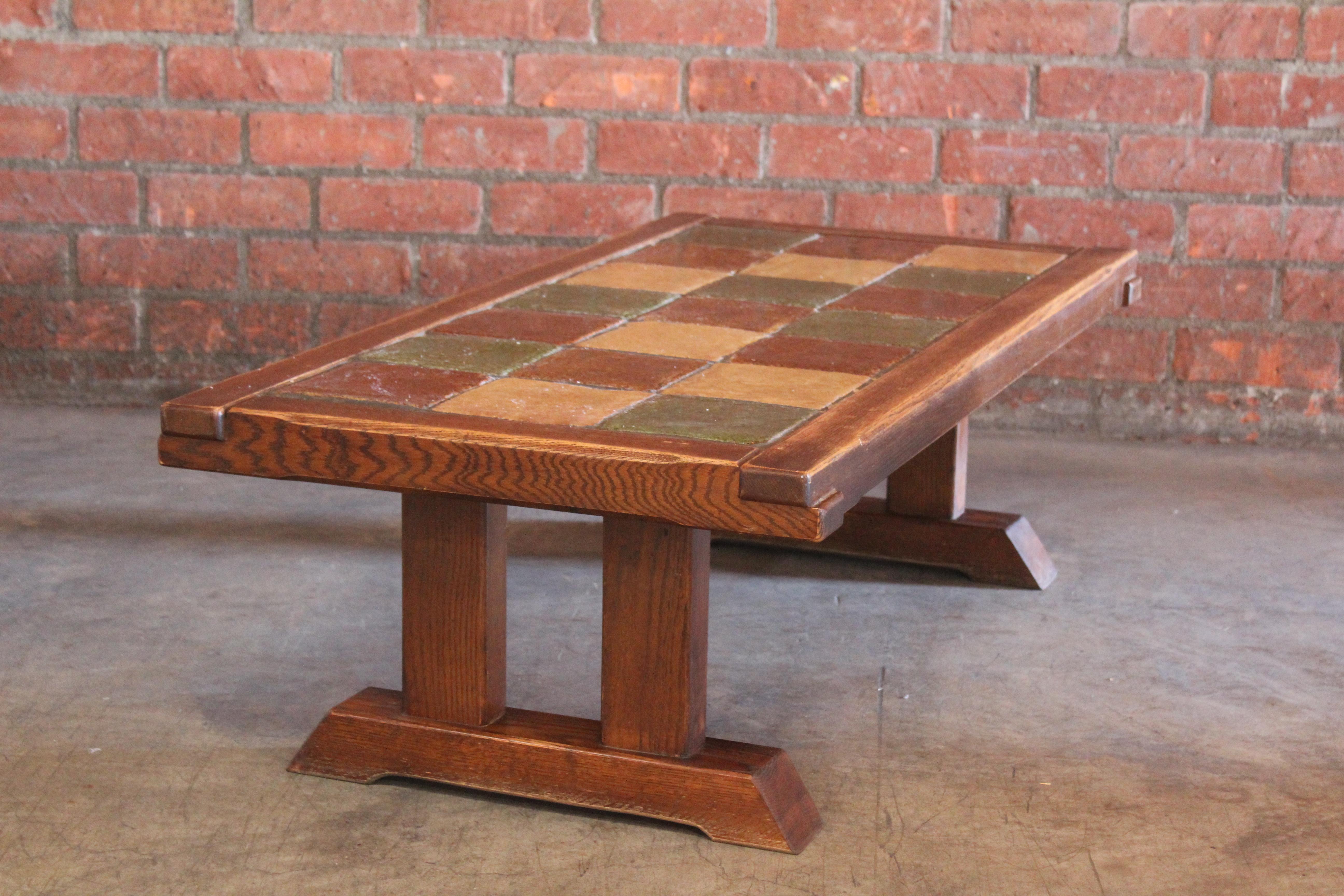 Oak and Tile Coffee Table, France, 1950s 9