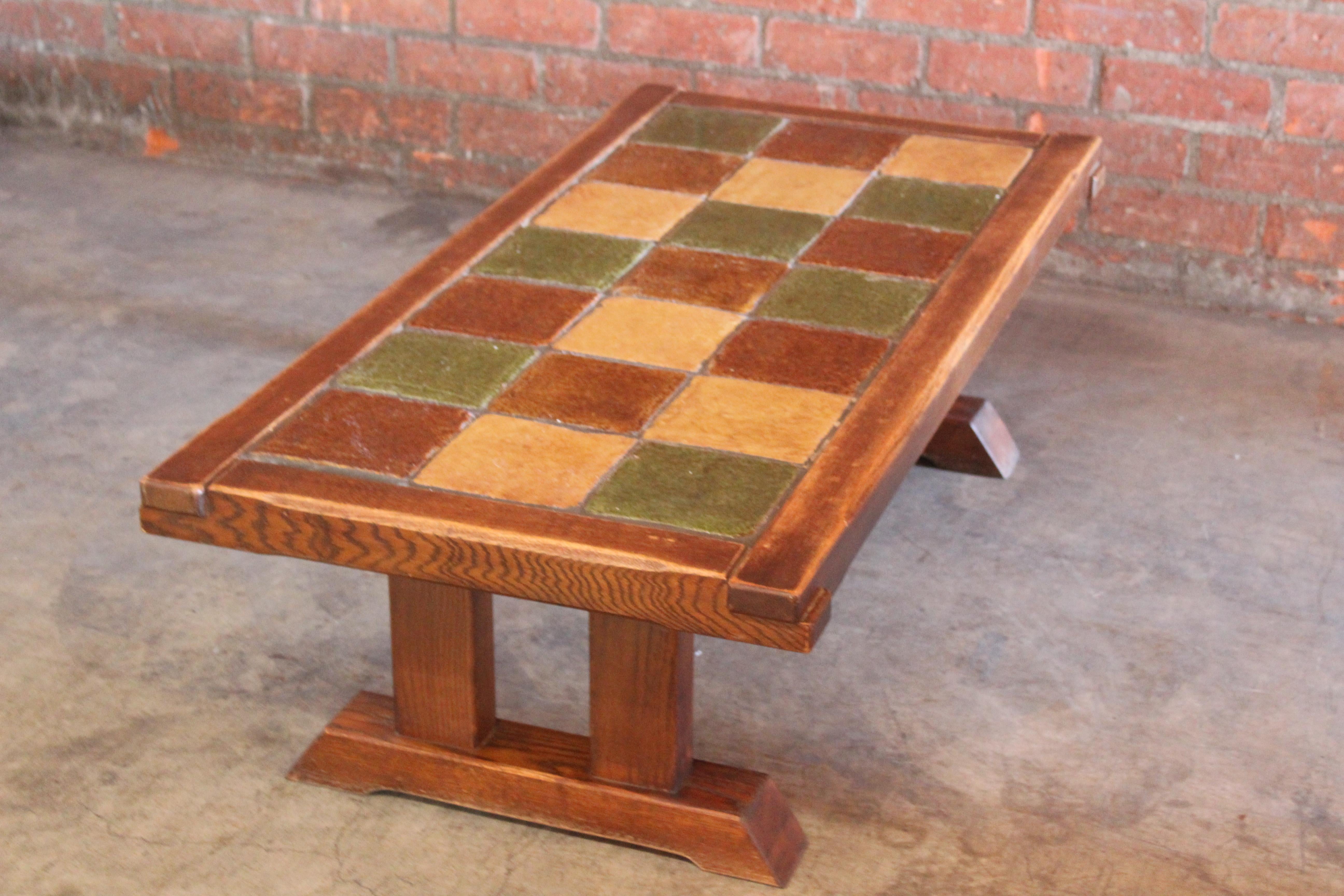 Oak and Tile Coffee Table, France, 1950s 11