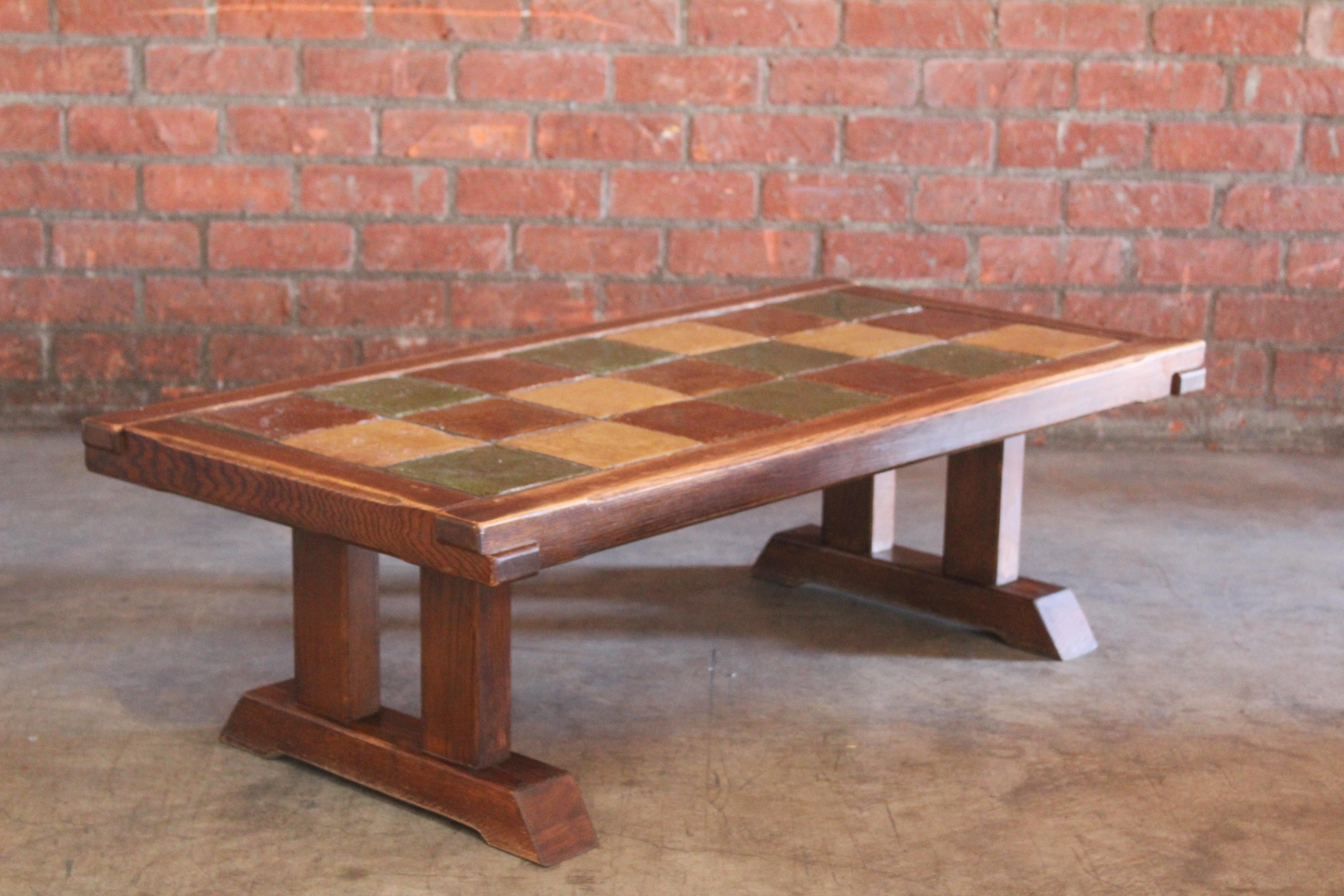 Oak and Tile Coffee Table, France, 1950s 2