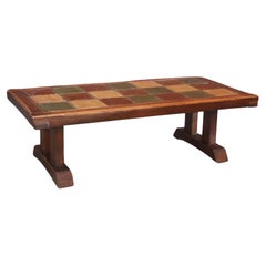 Oak and Tile Coffee Table, France, 1950s