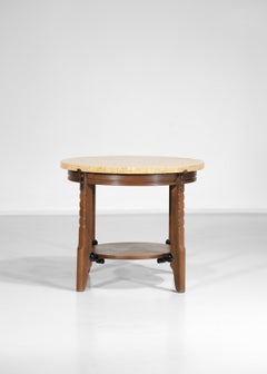 Oak and Travertine Art Deco Coffee Table 1930's Gueridon, E556