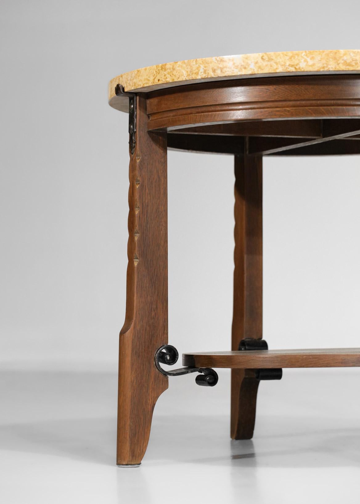 Oak and Travertine Art Deco Coffee Table 1930's Gueridon, E556 For Sale 1