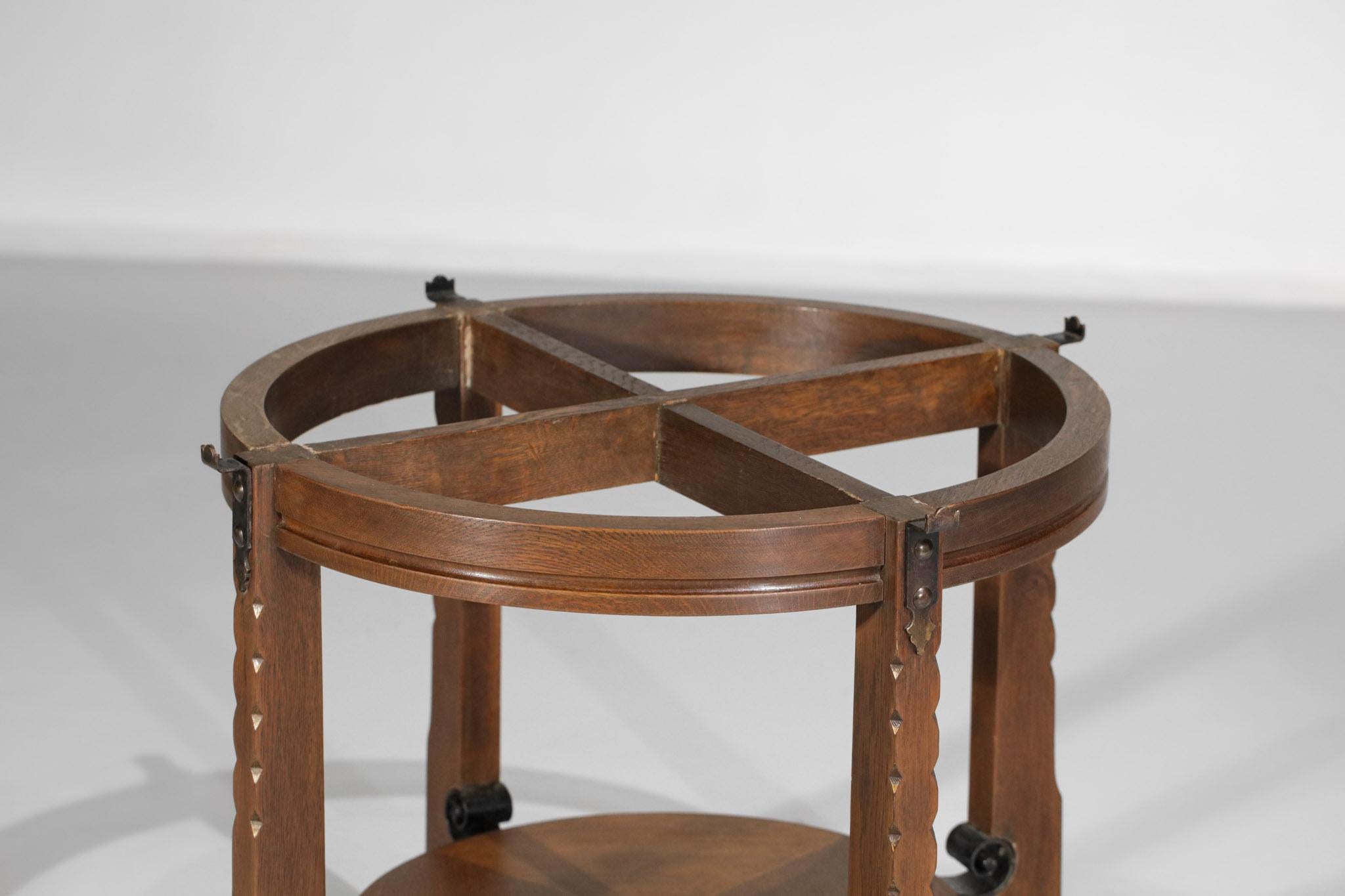 Oak and Travertine Art Deco Coffee Table 1930's Gueridon, E556 For Sale 3