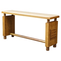 Oak and Travertine Console by Charles Dudouyt