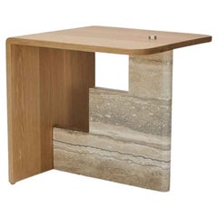 Oak and Travertine Huxley Side Table by Lawson-Fenning