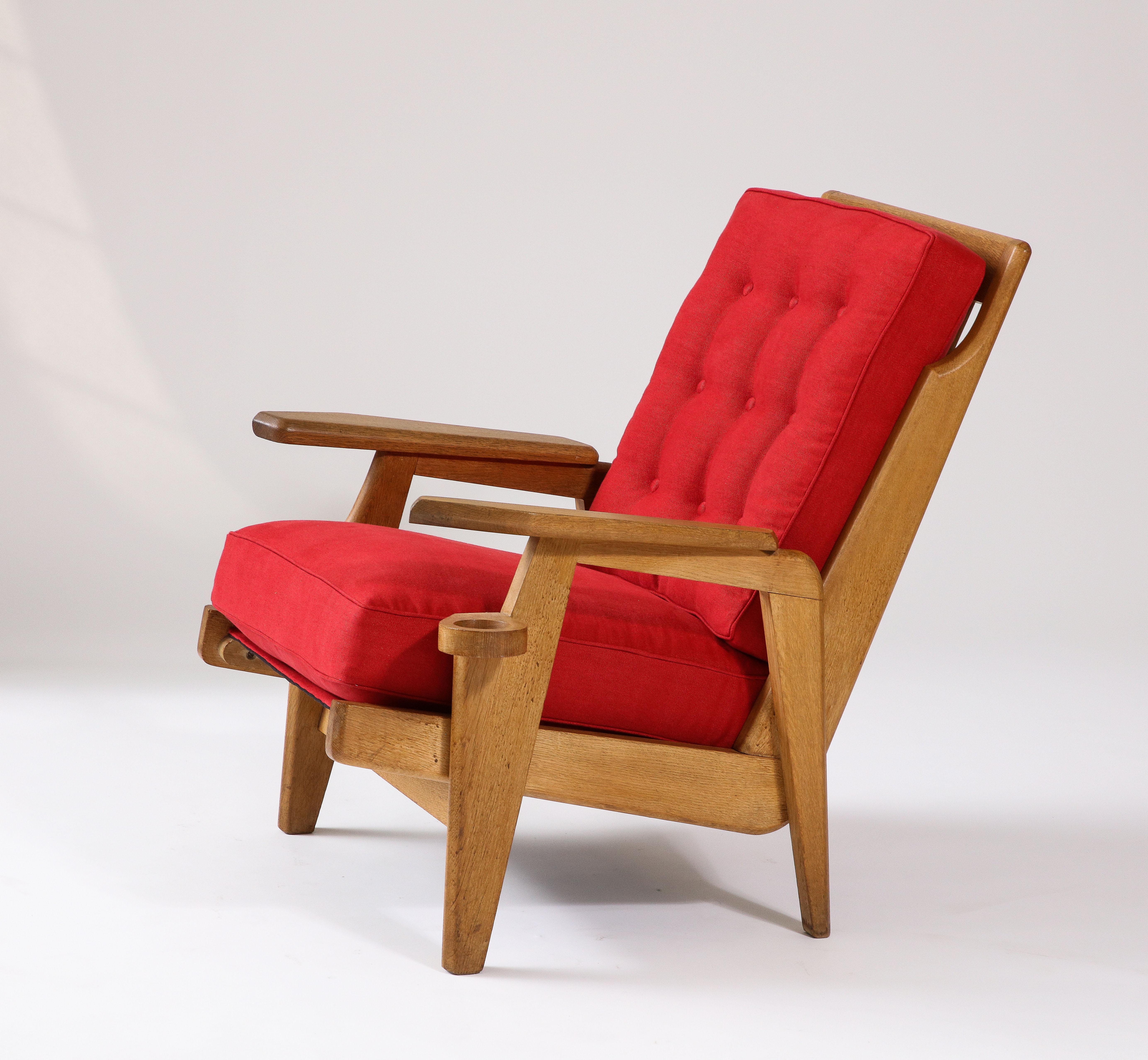 Oak and Upholstery Armchair by Guillerme et Chambron, France, c. 1960 3