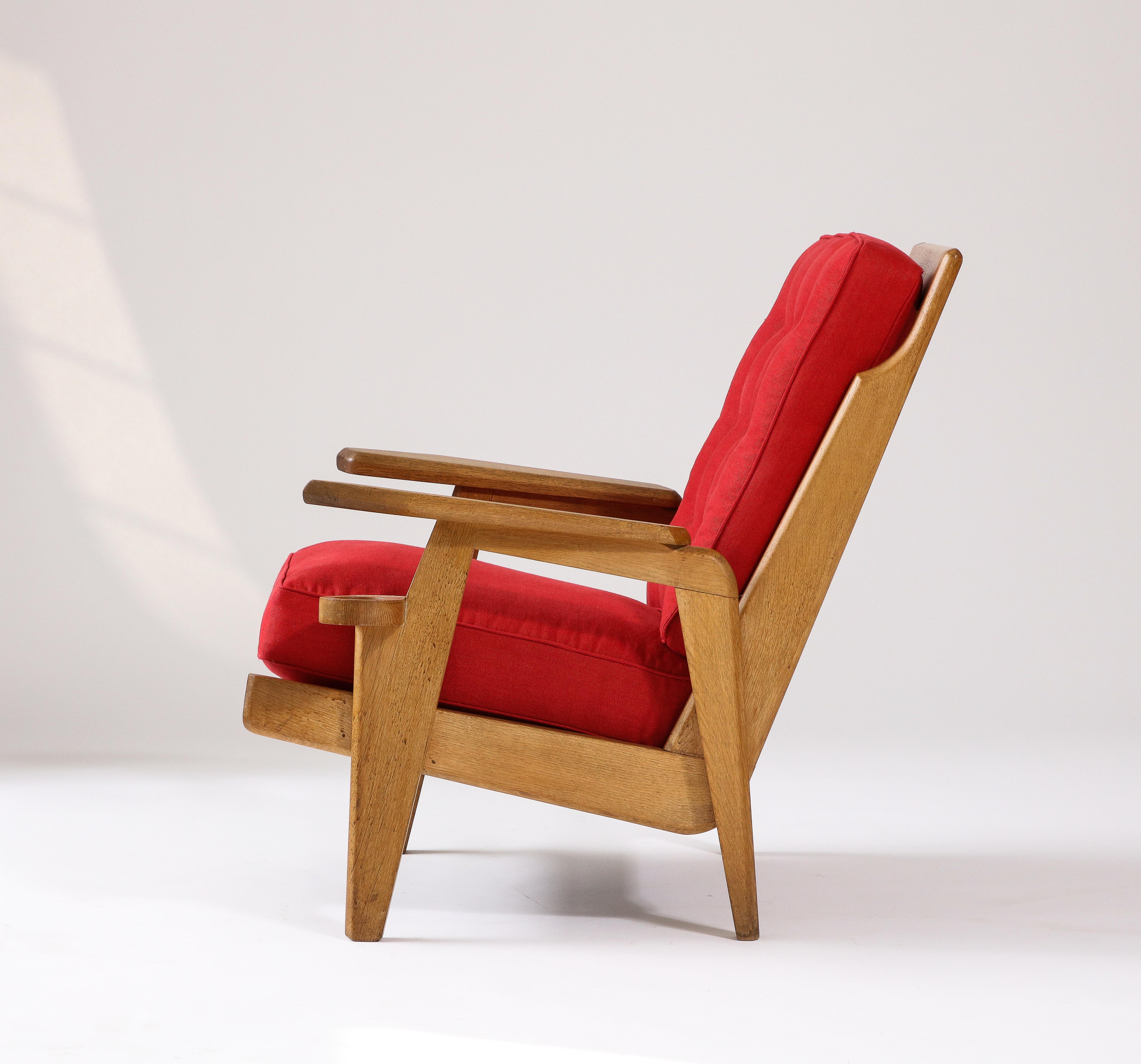 Oak and Upholstery Armchair by Guillerme et Chambron, France, c. 1960 4