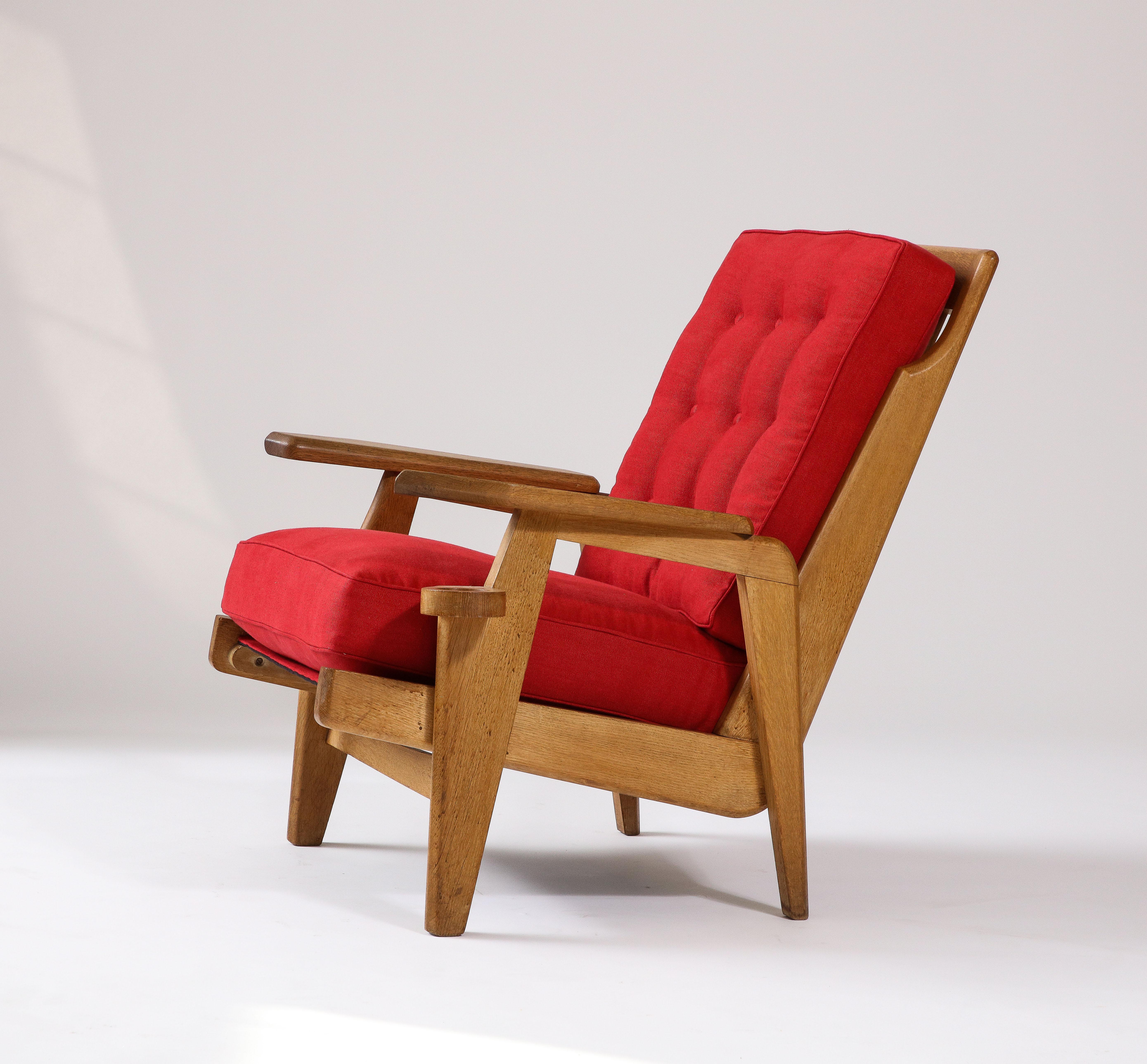 Oak and Upholstery Armchair by Guillerme et Chambron, France, c. 1960 4