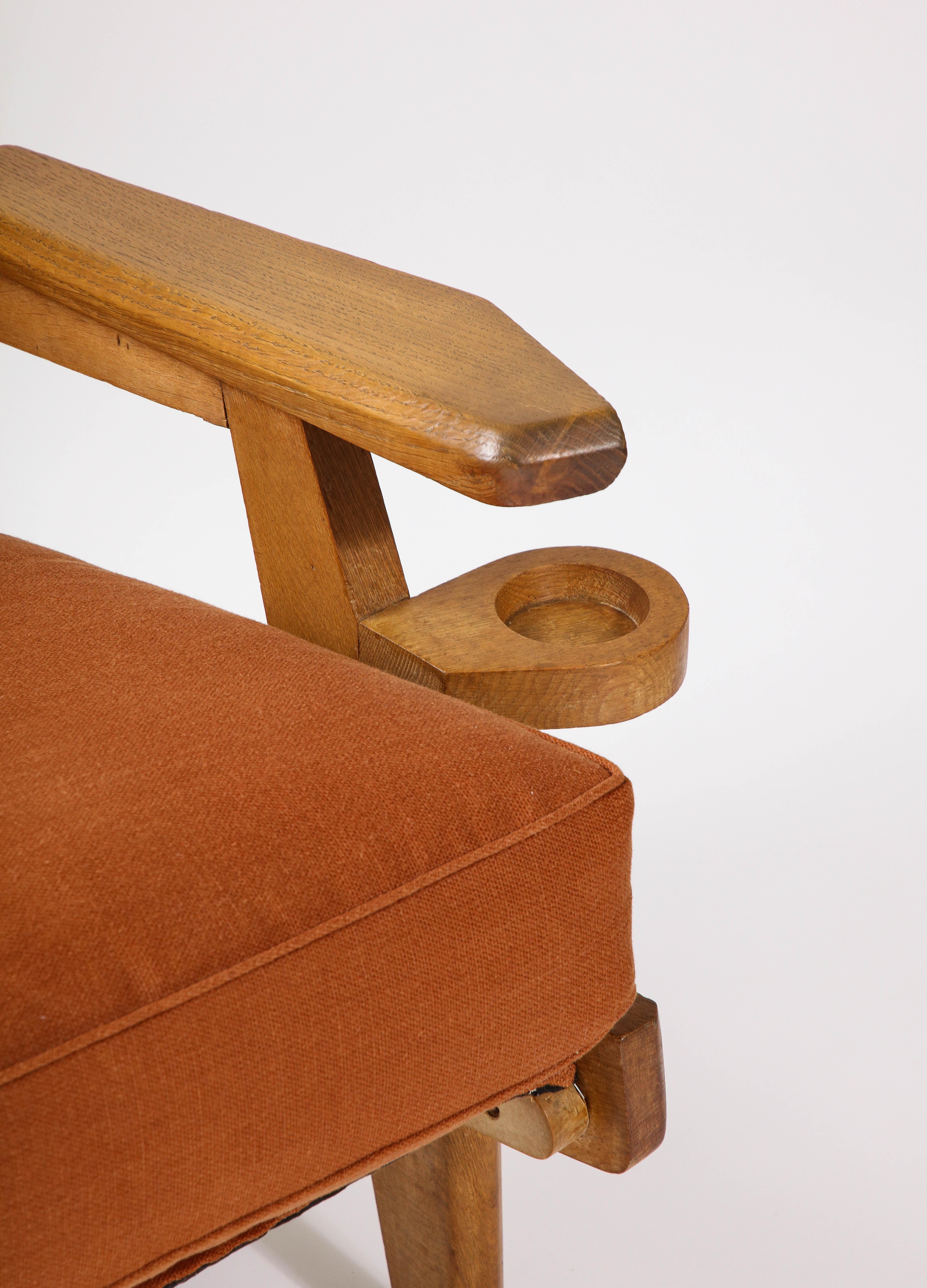 Oak and Upholstery Armchair by Guillerme et Chambron, France, c. 1960 5