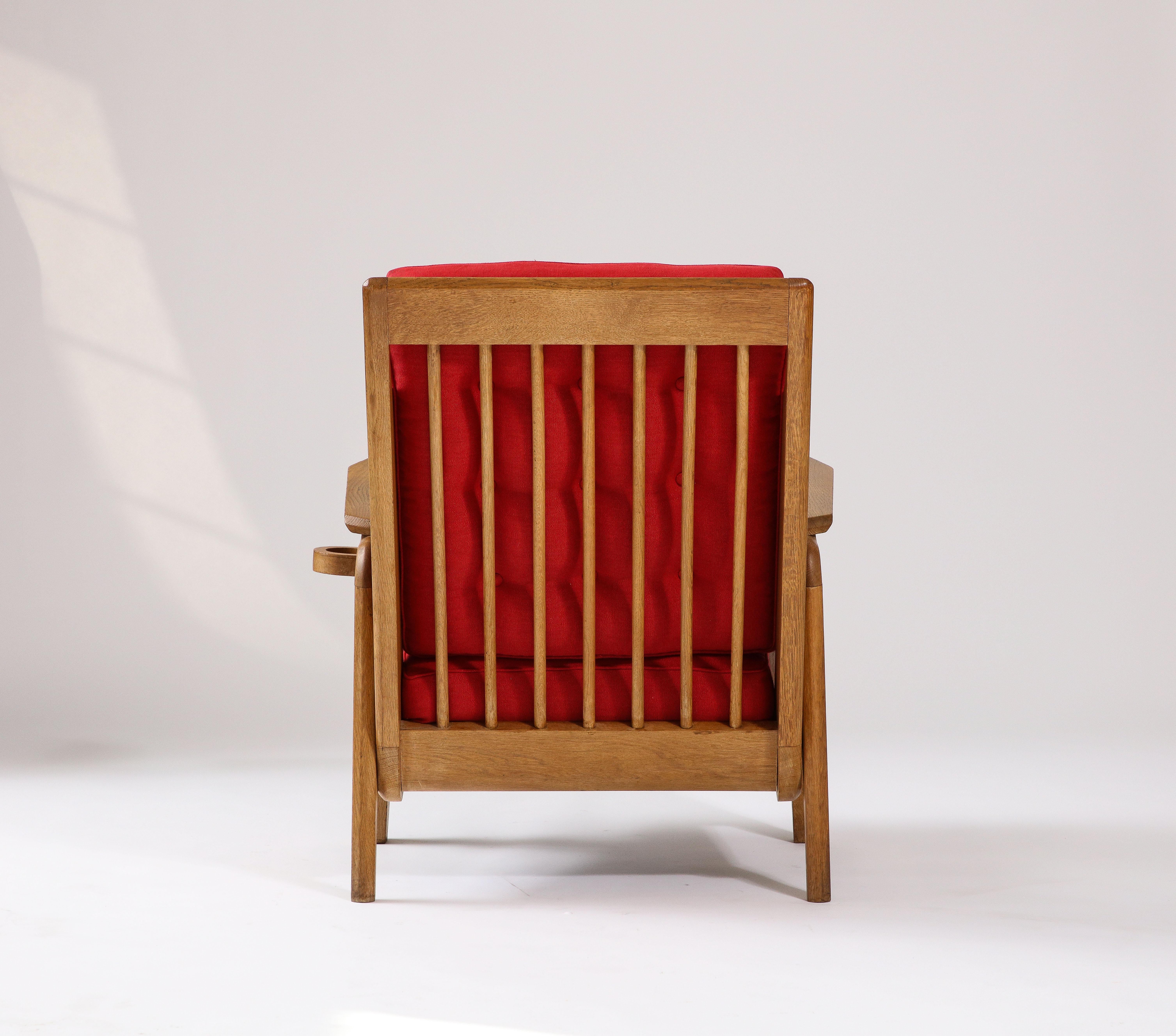 Oak and Upholstery Armchair by Guillerme et Chambron, France, c. 1960 For Sale 6