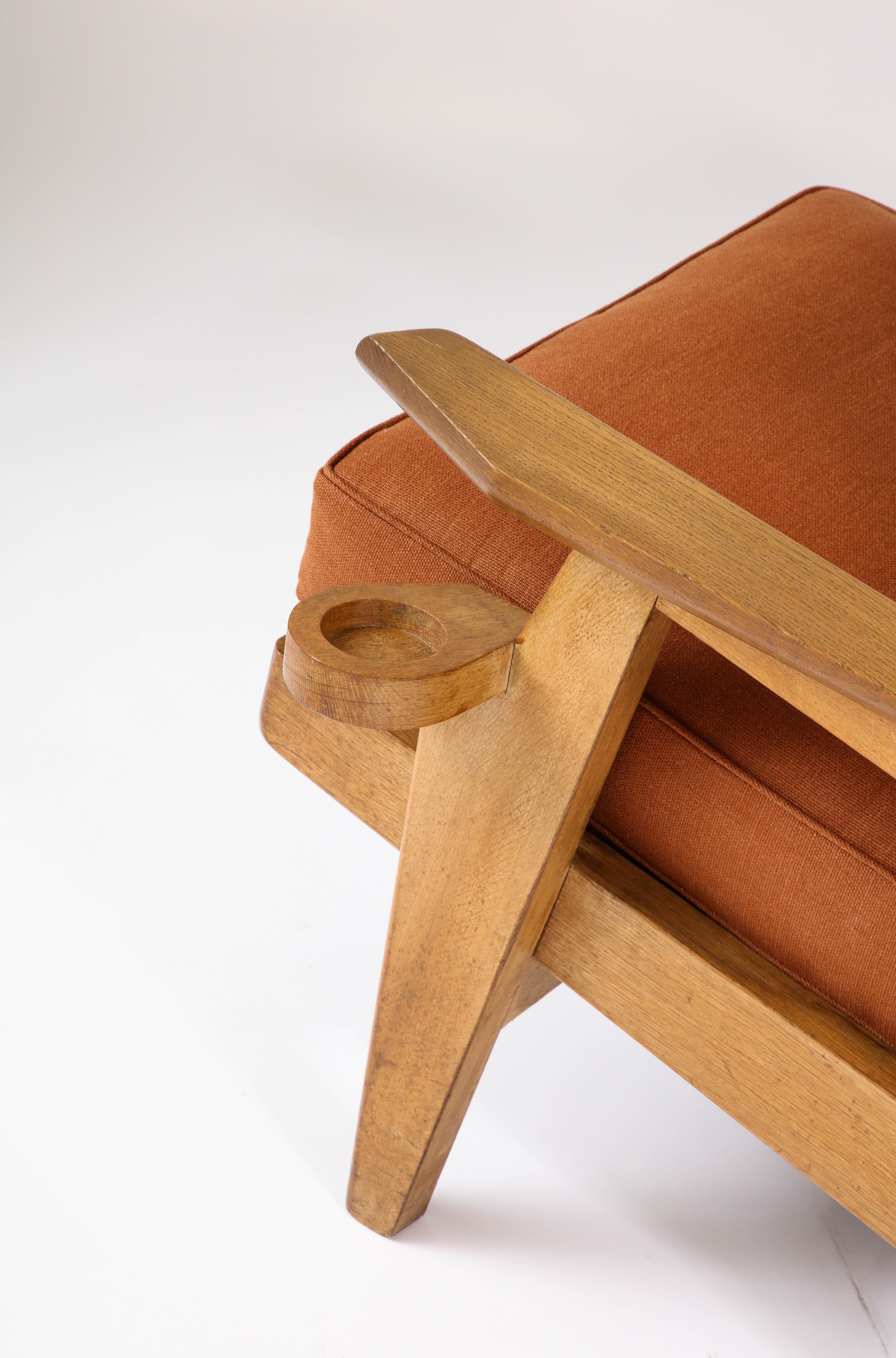 Oak and Upholstery Armchair by Guillerme et Chambron, France, c. 1960 6
