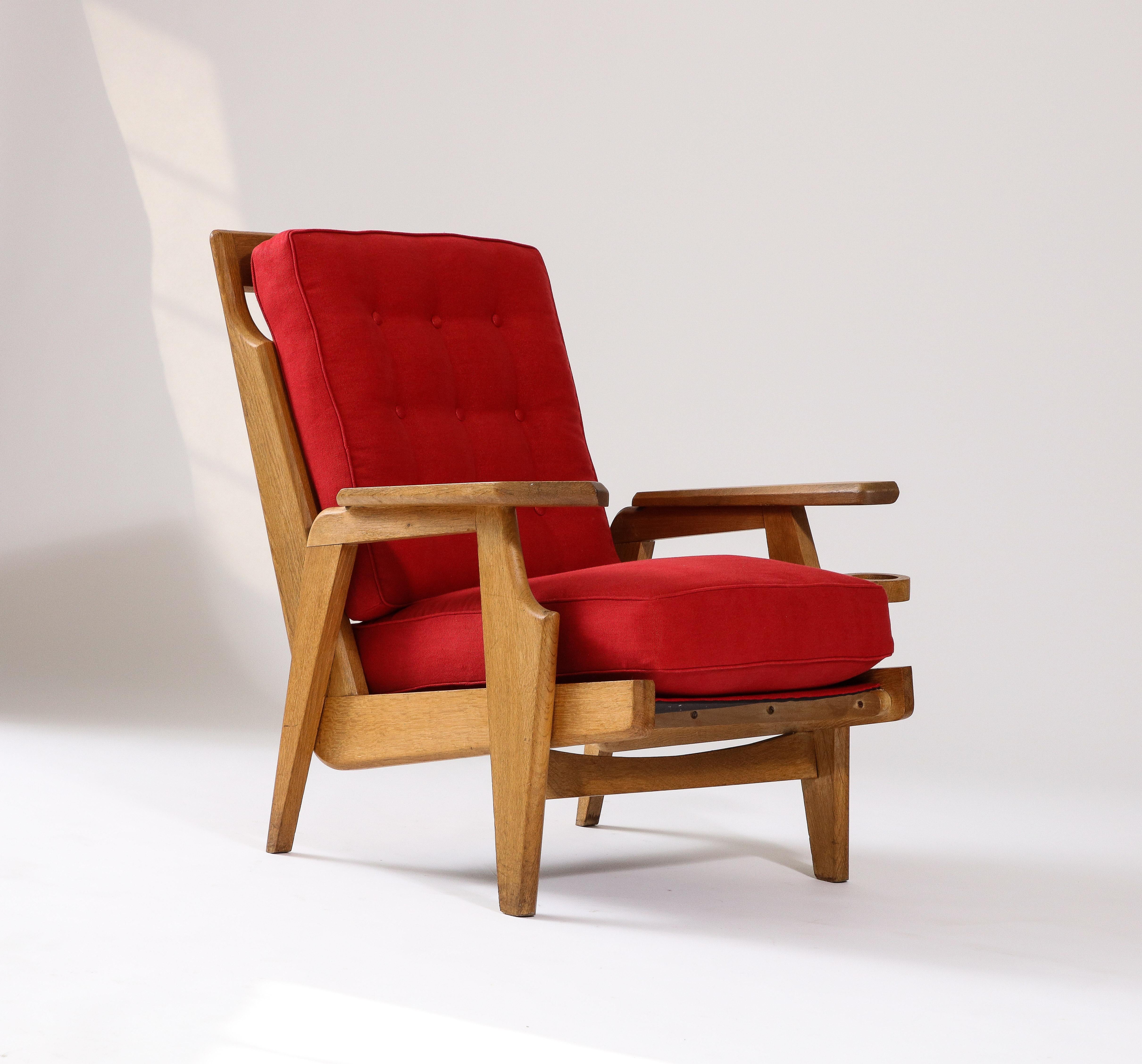 Oak and Upholstery Armchair by Guillerme et Chambron, France, c. 1960 6