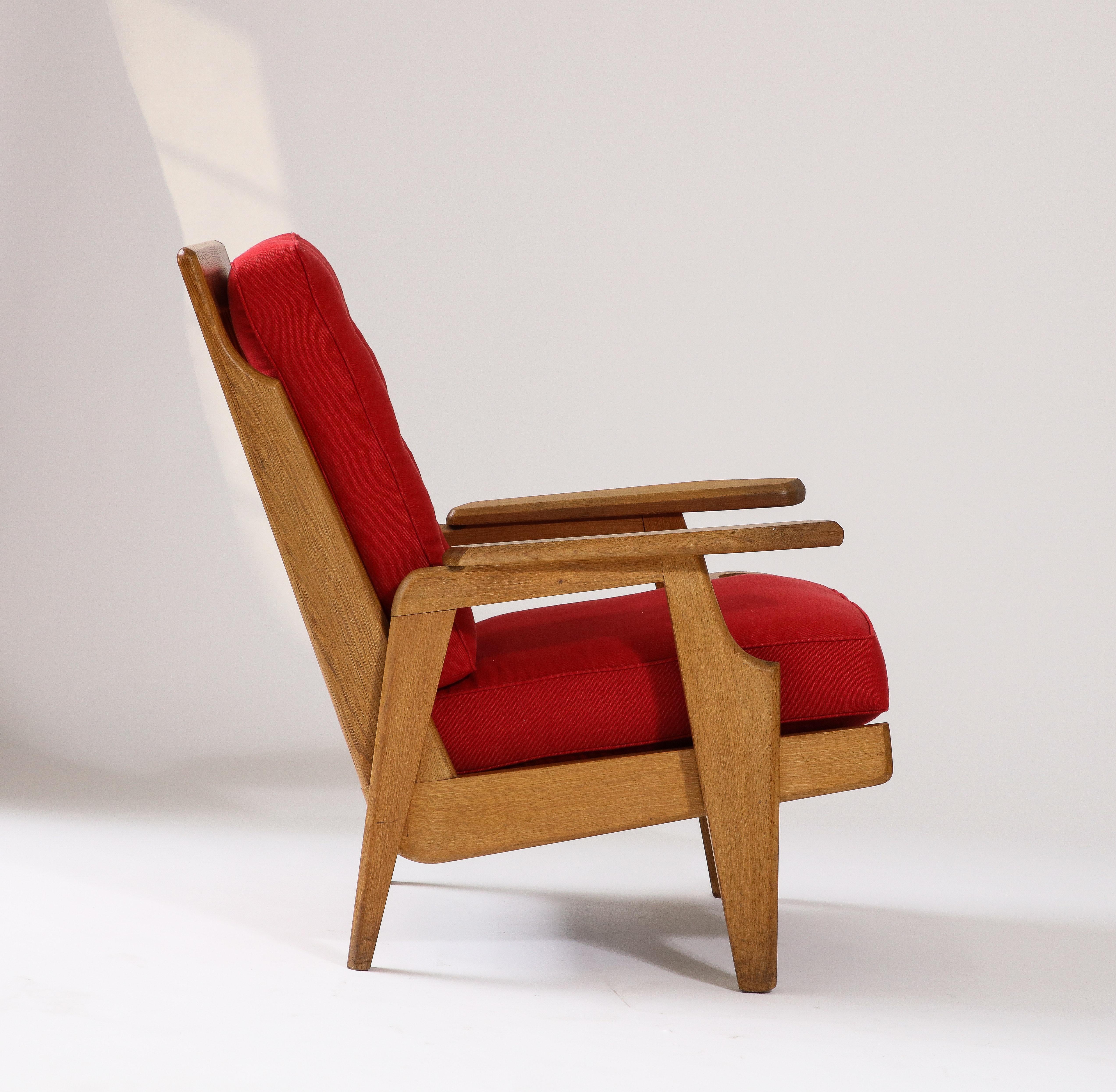 Oak and Upholstery Armchair by Guillerme et Chambron, France, c. 1960 8
