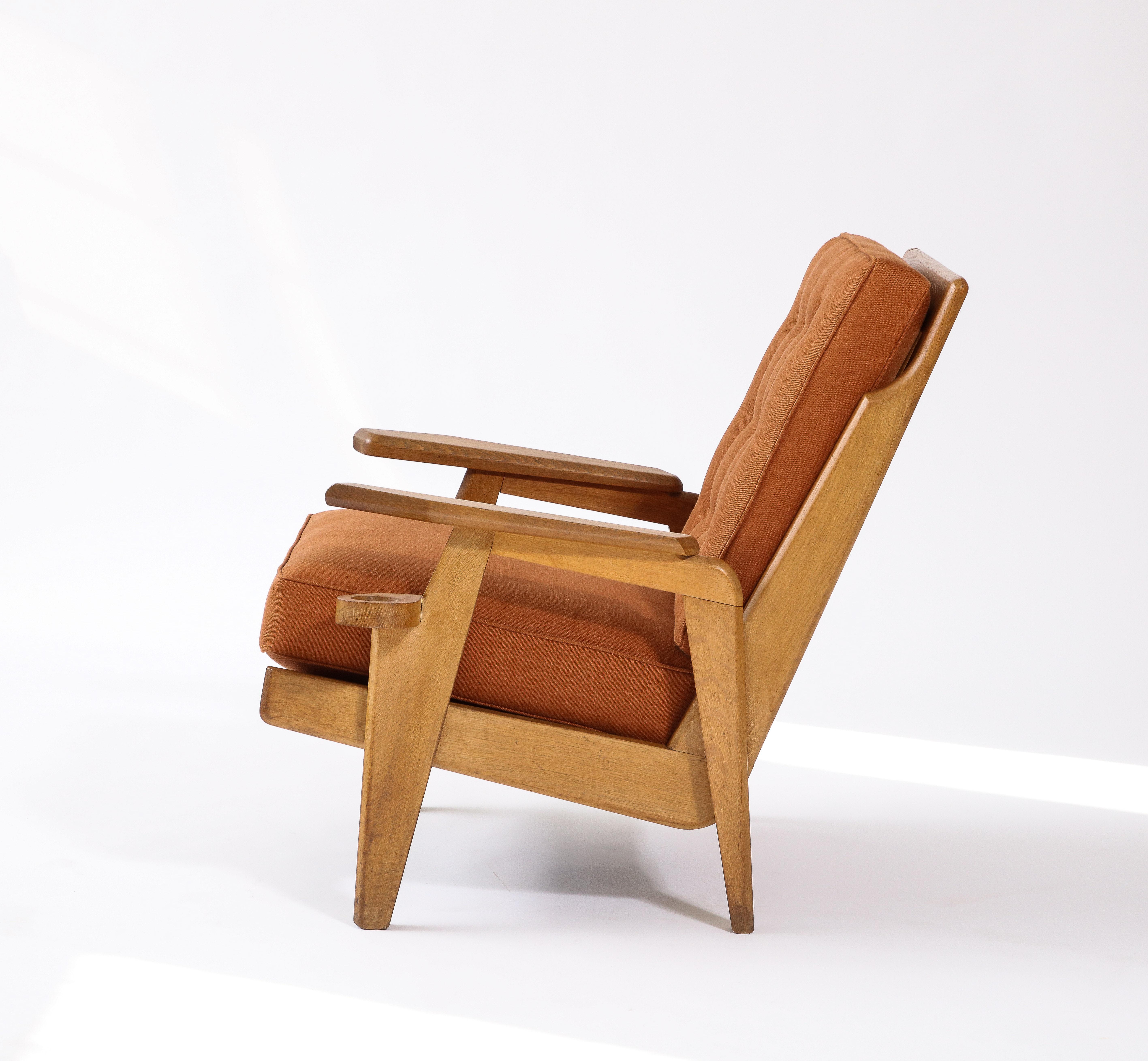Oak and Upholstery Armchair by Guillerme et Chambron, France, c. 1960 In Good Condition In New York City, NY