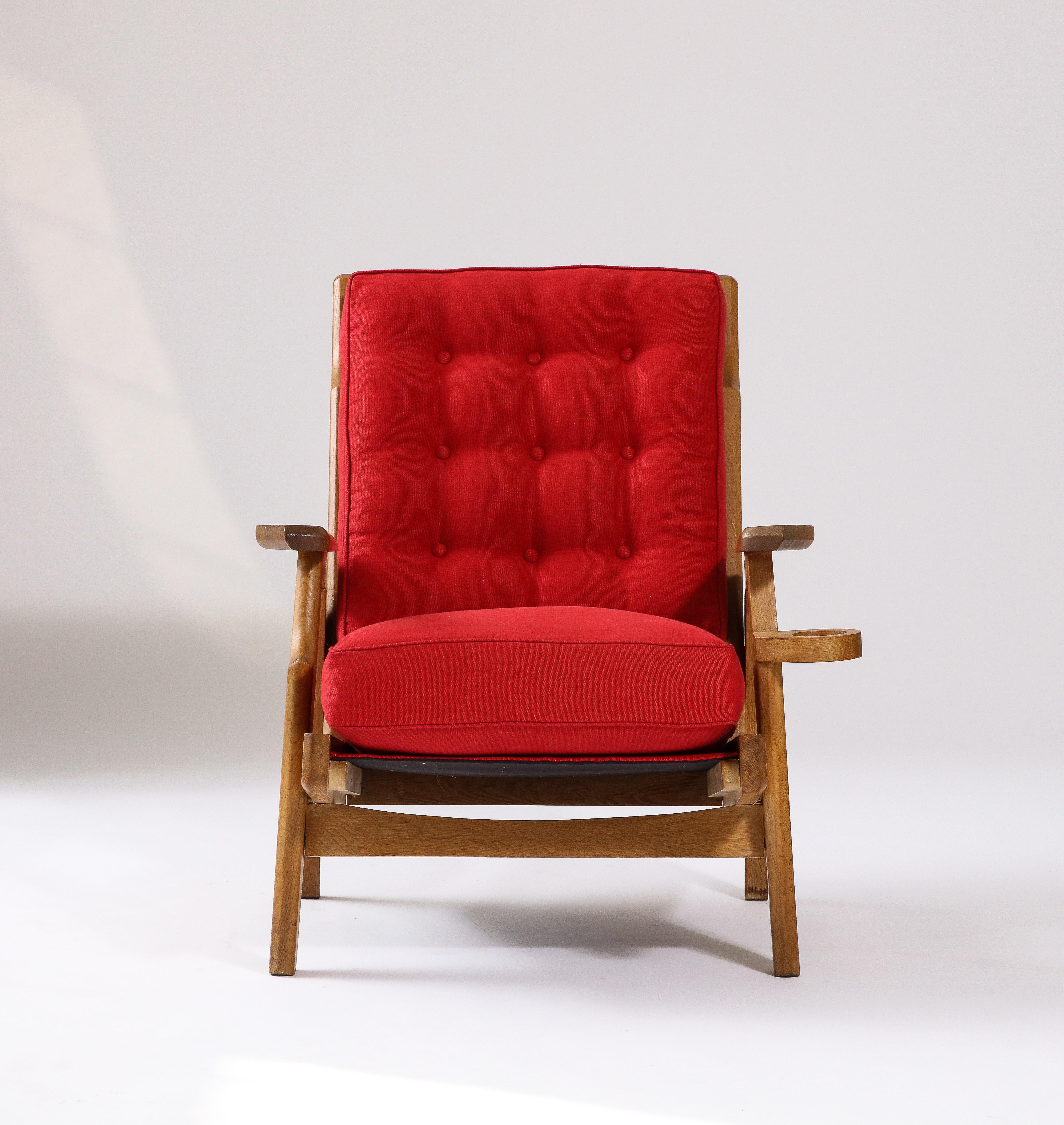 Oak and Upholstery Armchair by Guillerme et Chambron, France, c. 1960 In Good Condition In New York City, NY