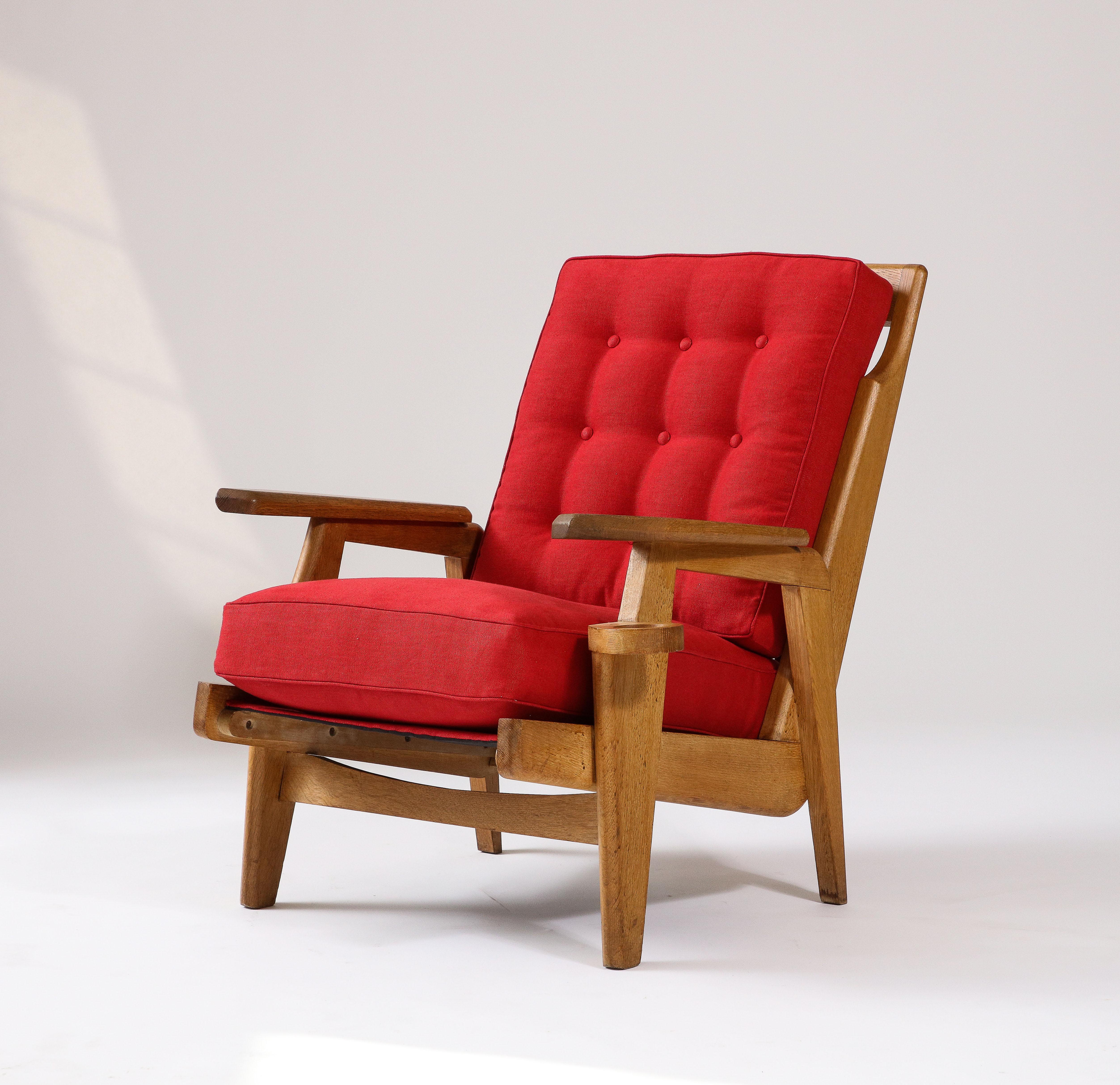 20th Century Oak and Upholstery Armchair by Guillerme et Chambron, France, c. 1960 For Sale