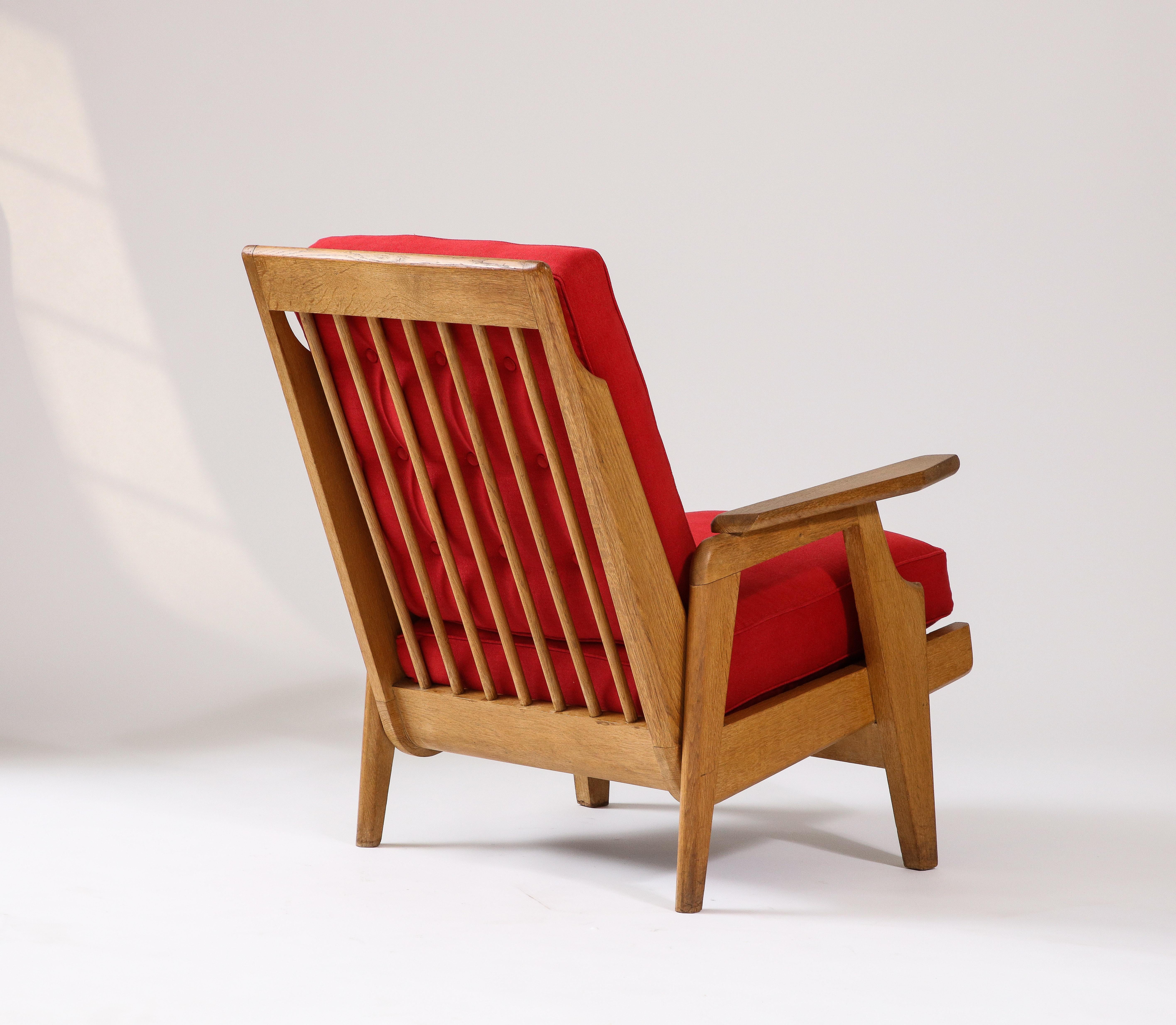 20th Century Oak and Upholstery Armchair by Guillerme et Chambron, France, c. 1960