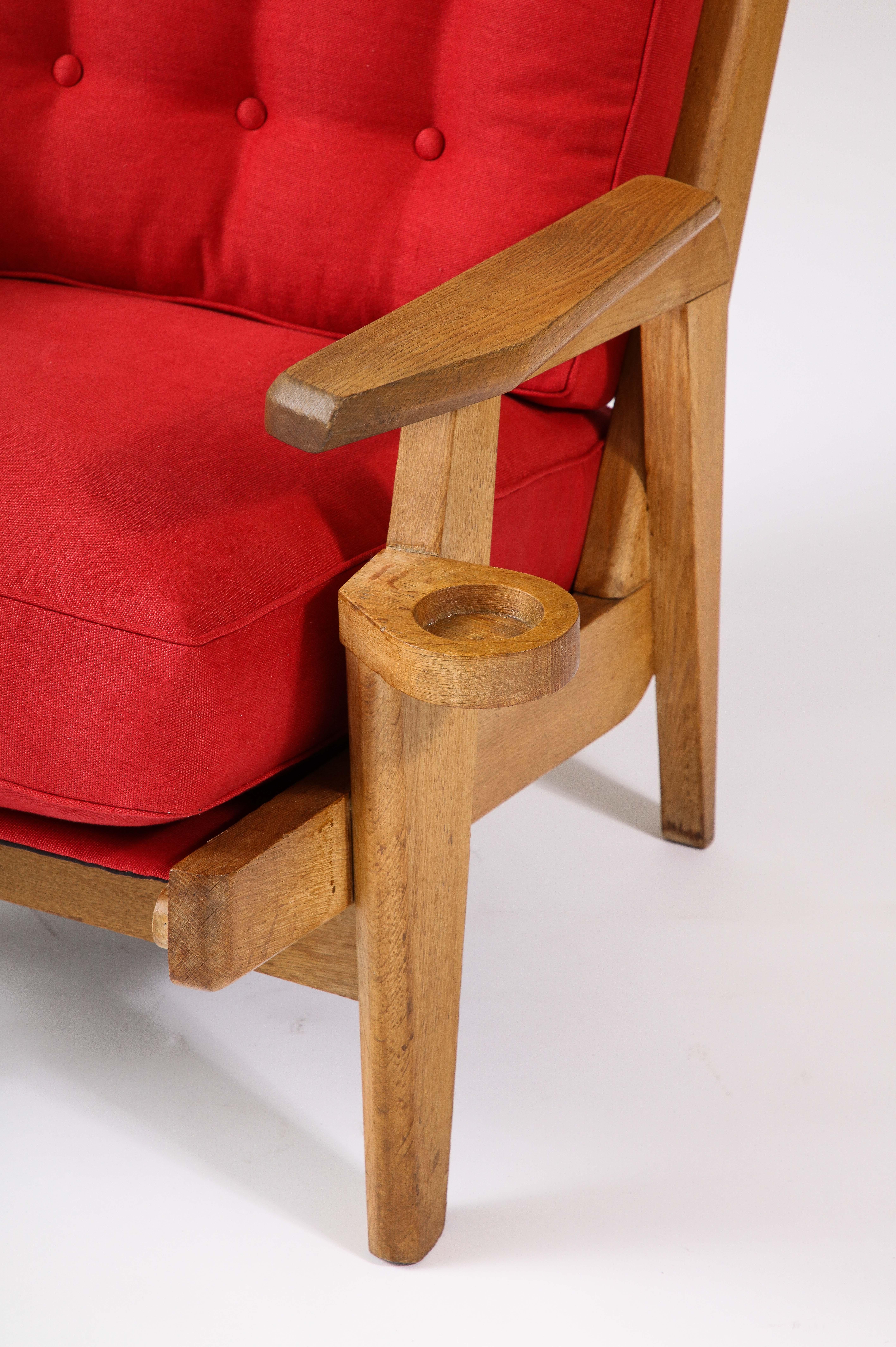 Oak and Upholstery Armchair by Guillerme et Chambron, France, c. 1960 For Sale 1