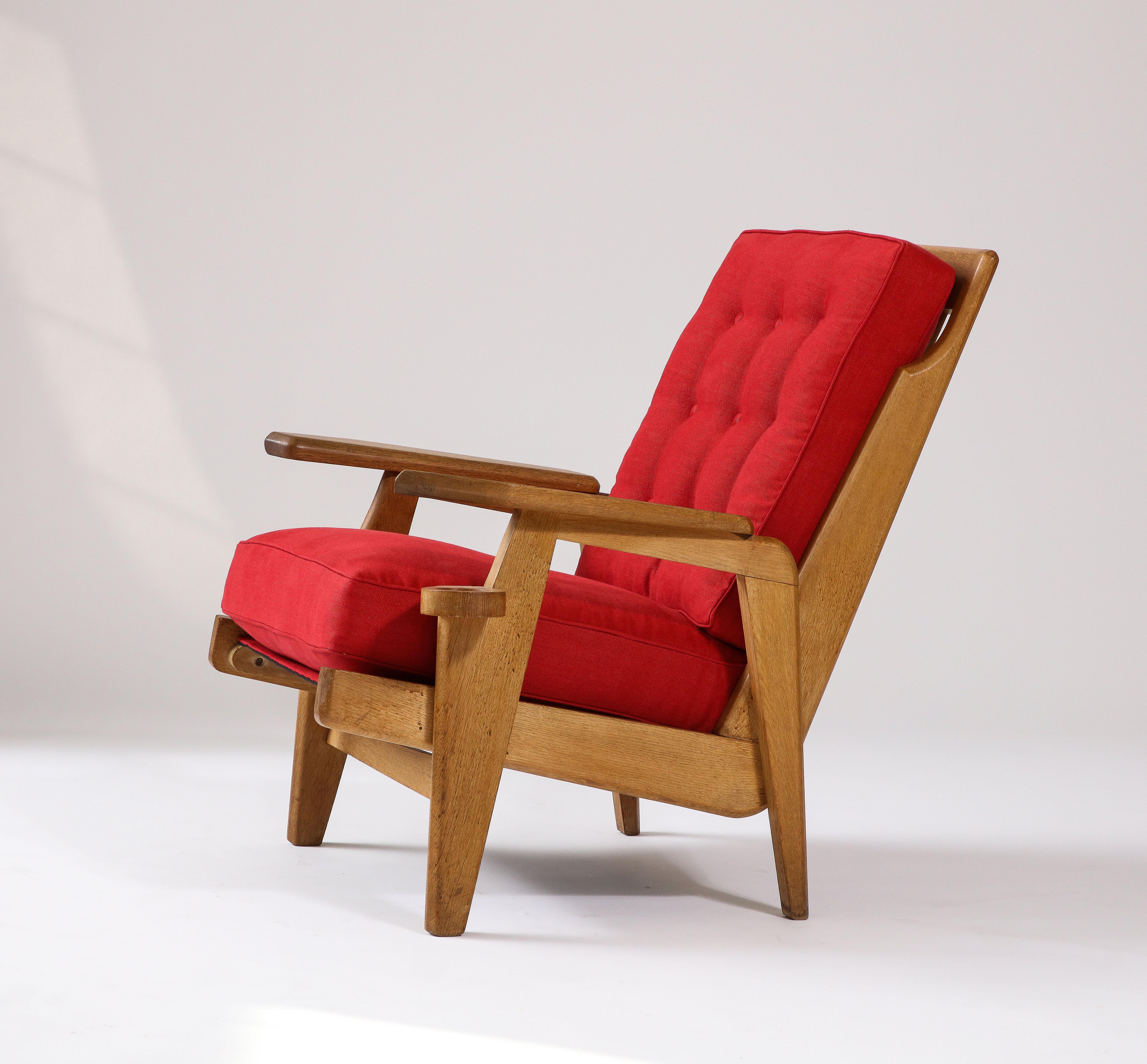 Oak and Upholstery Armchair by Guillerme et Chambron, France, c. 1960 For Sale 2