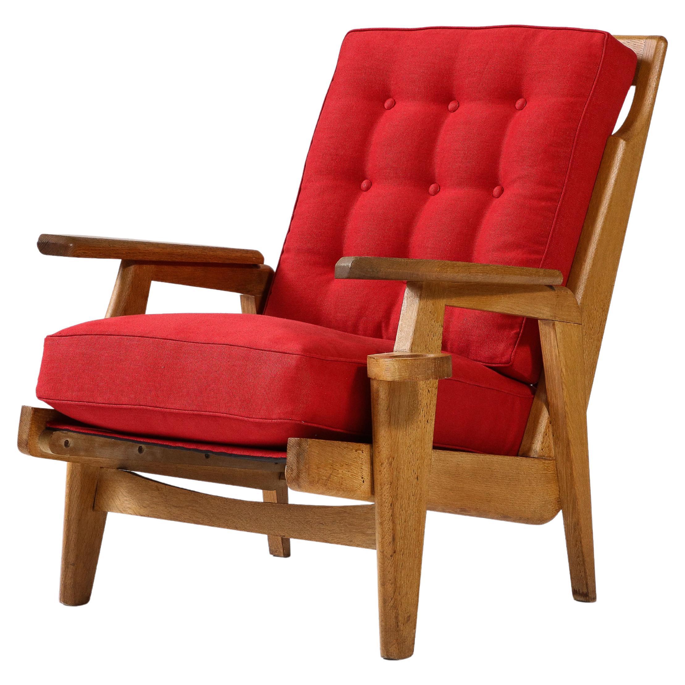 Oak and Upholstery Armchair by Guillerme et Chambron, France, c. 1960 For Sale