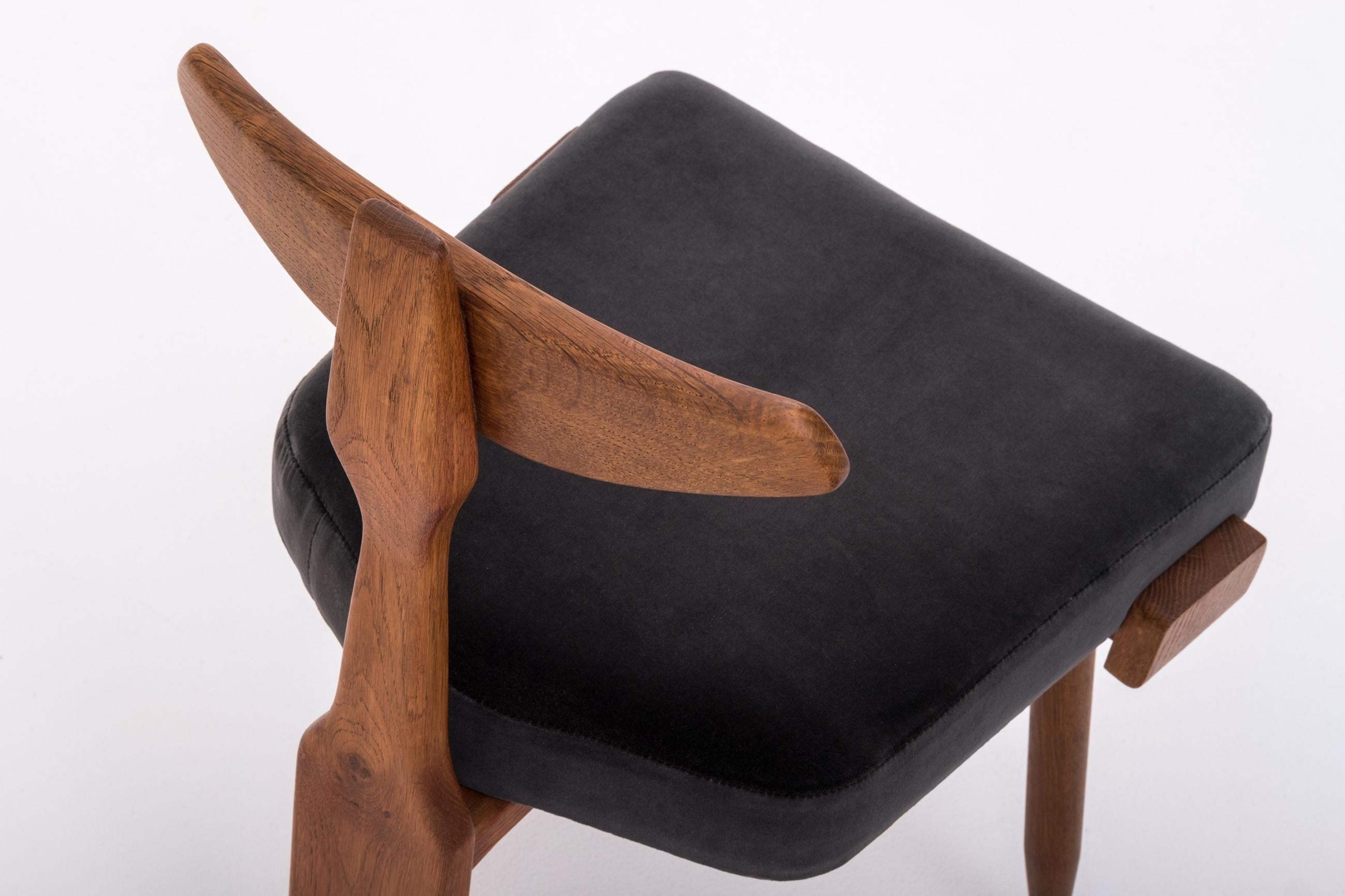 Oak and Velvet Mid-Century Modern Side Chairs by Guillerme et Chambron, 1950s 2