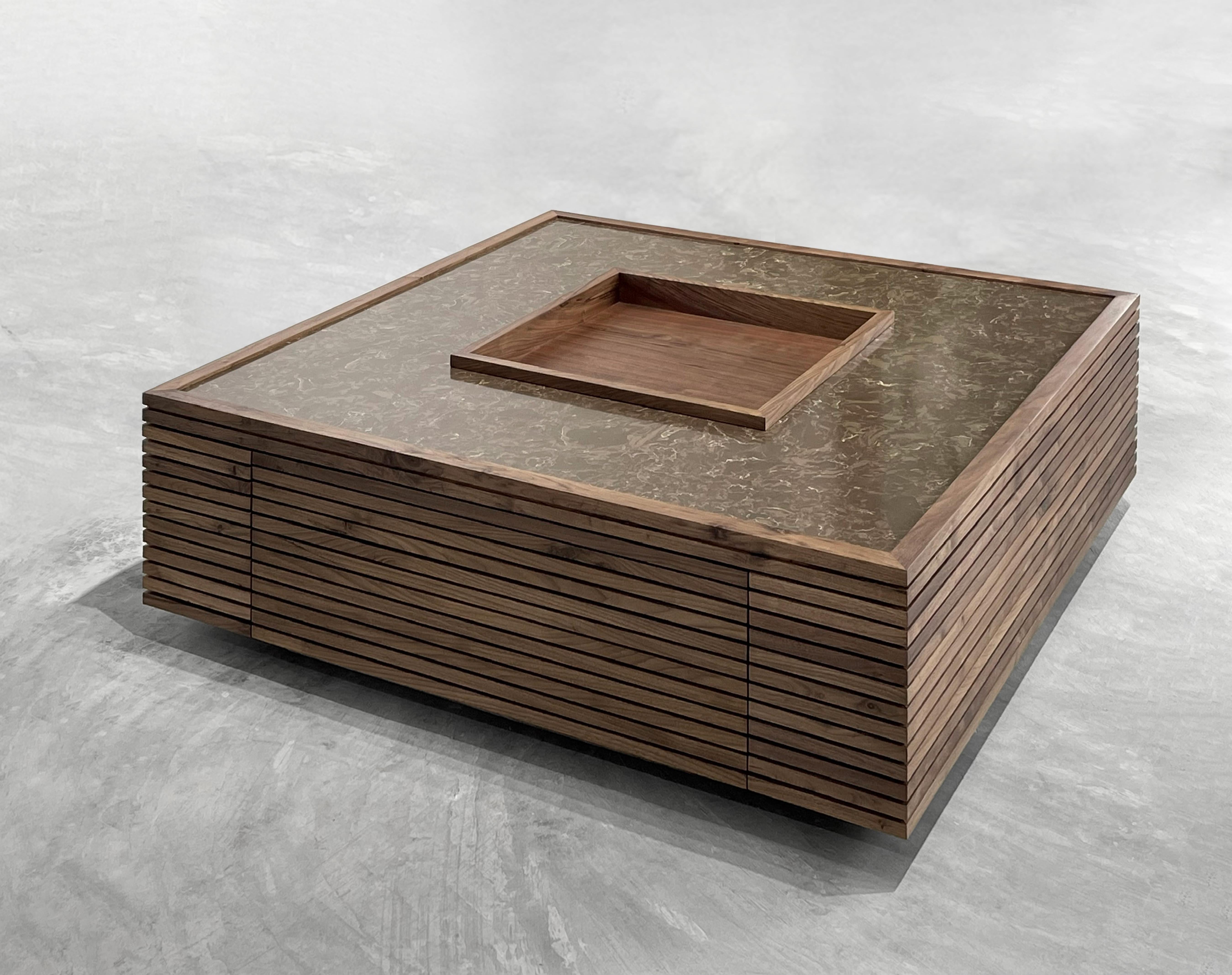 Vietnamese Oak and Walnut Vuông Coffee Table by ONON DETAILS For Sale
