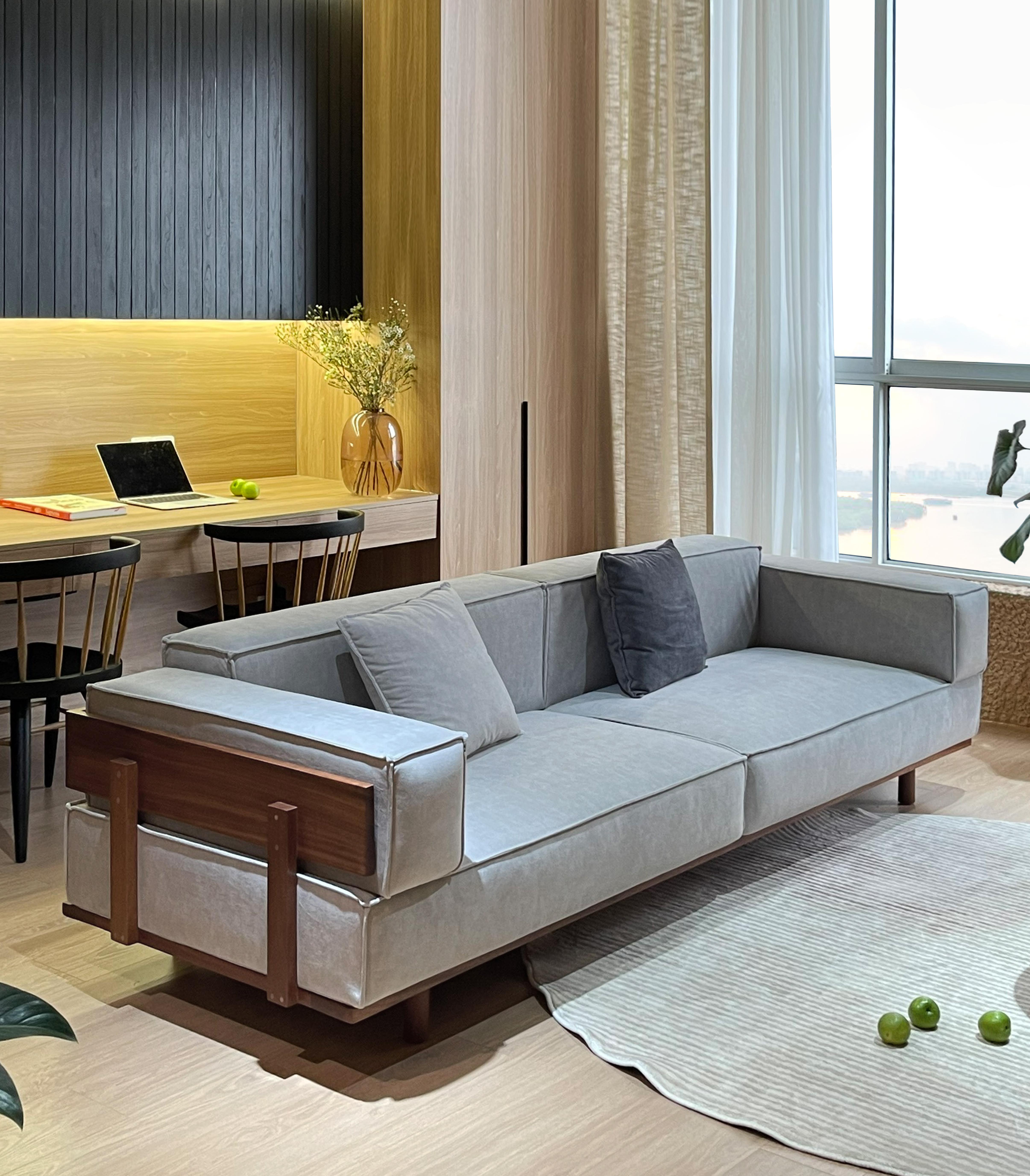 Post-Modern Oak and Walnut XL Sofa by ONON DETAILS For Sale