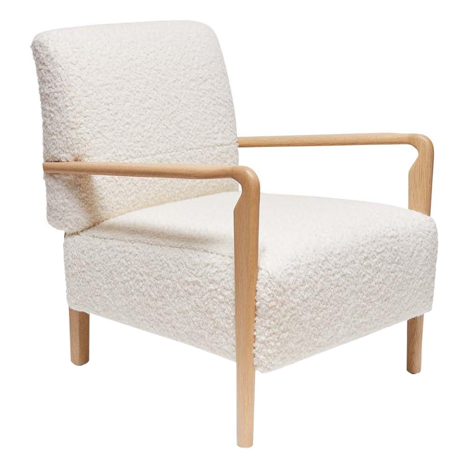 Oak and White Alpaca Bouclé Niguel Lounge Chair by Lawson-Fenning