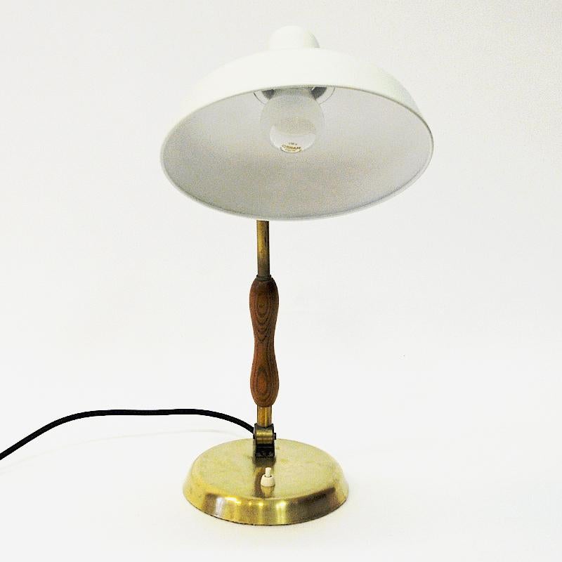 Scandinavian Modern Oak and White Metal Table Lamp, Sweden 1950s For Sale