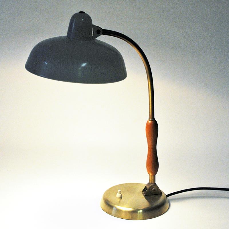 Swedish Oak and White Metal Table Lamp, Sweden 1950s For Sale